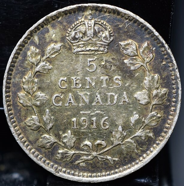 1916 Canada 5 Cents KM#22 Silver ASW 0.0336 CAT $27 - XF