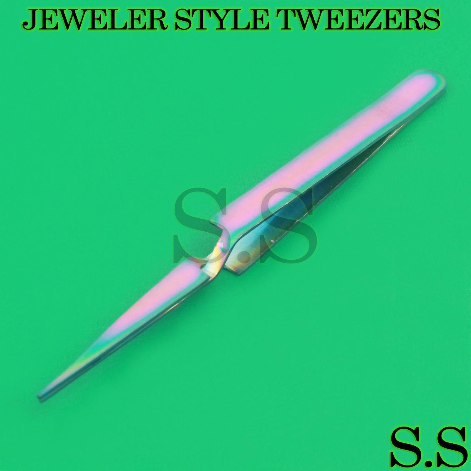 STAINLESS STEEL JEWELER STYLE TWEEZERS #N1 MULTI TITANIUM RAINBOW COLOR