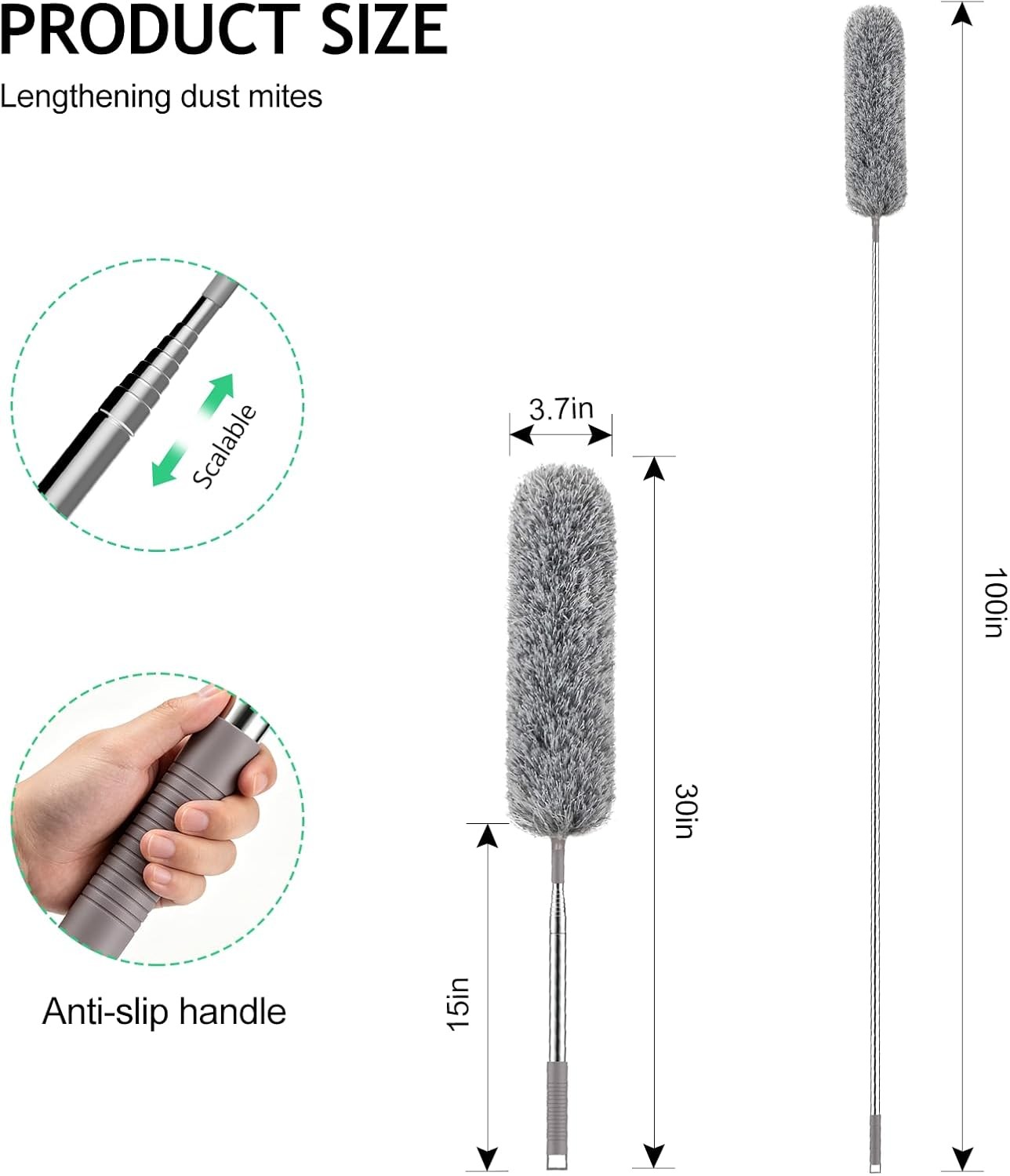 Extra-Long 100-inch Duster with Extension Pole and Bendable Washable Microfiber