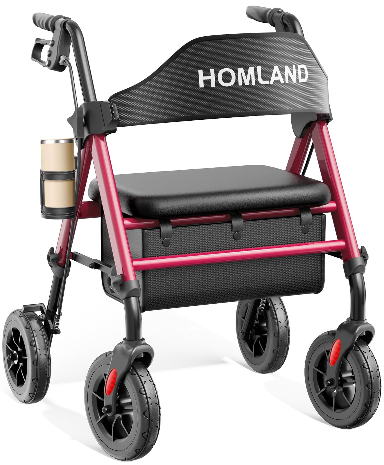 HOMLAND Walkers for Seniors with Seat, Foldable Rollator 400 Pound, Red