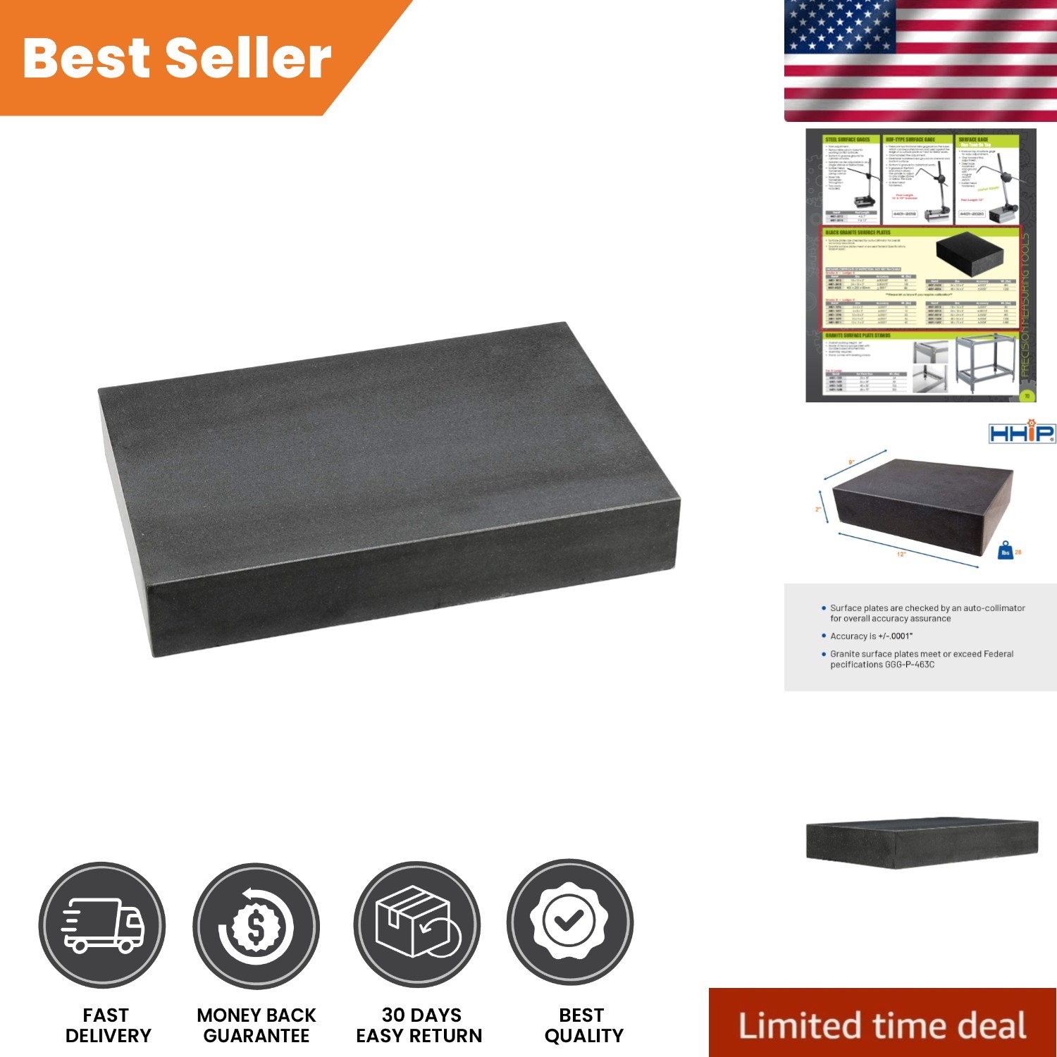 12" x 9" x 2"  Granite Surface Plate - Certificate of Inspection Included