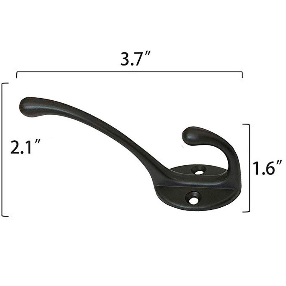10 Pack Black Double Coat Hooks No Rust Hooks for Coat, Scarf, Bag