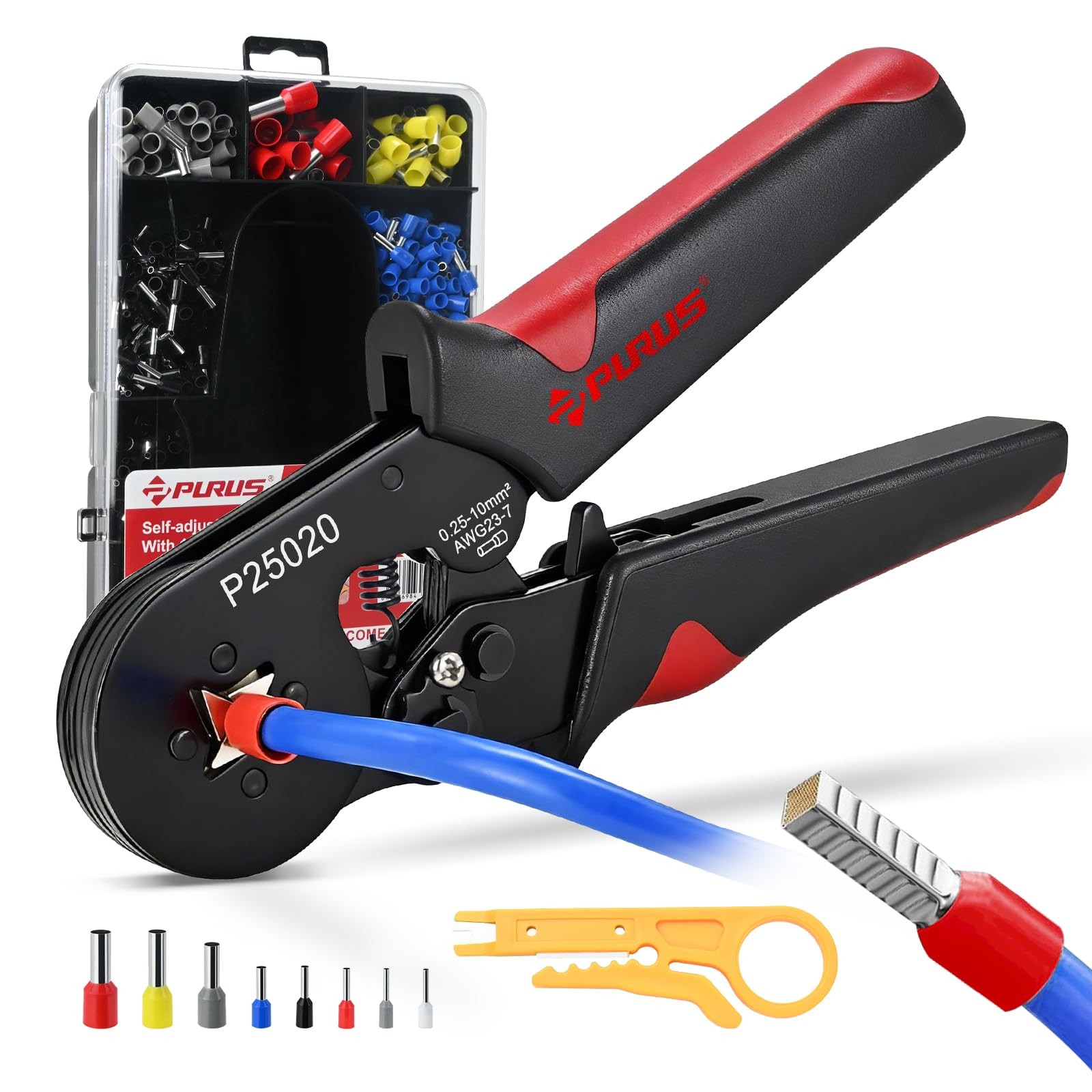 PURUS Ferrule Crimping Tool Kit, Self-Adjustable Ratchet Crimper Plier for AW...