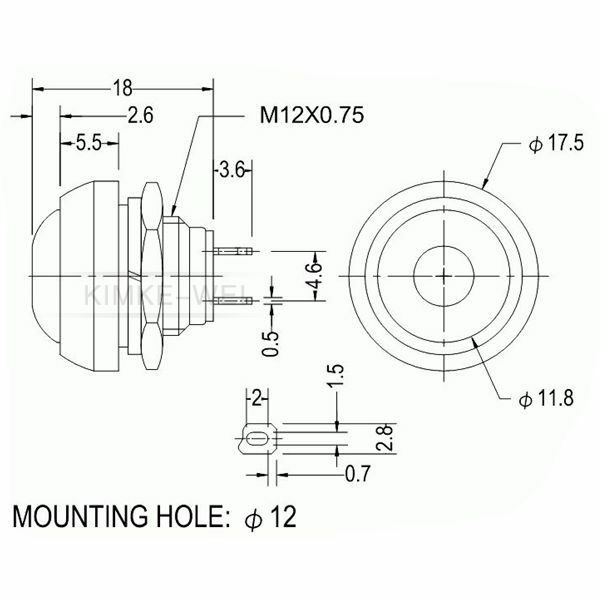 Momentary Drucktaster Taster Zurücksetzen Pushbutton Waterproof Schalter 12mm