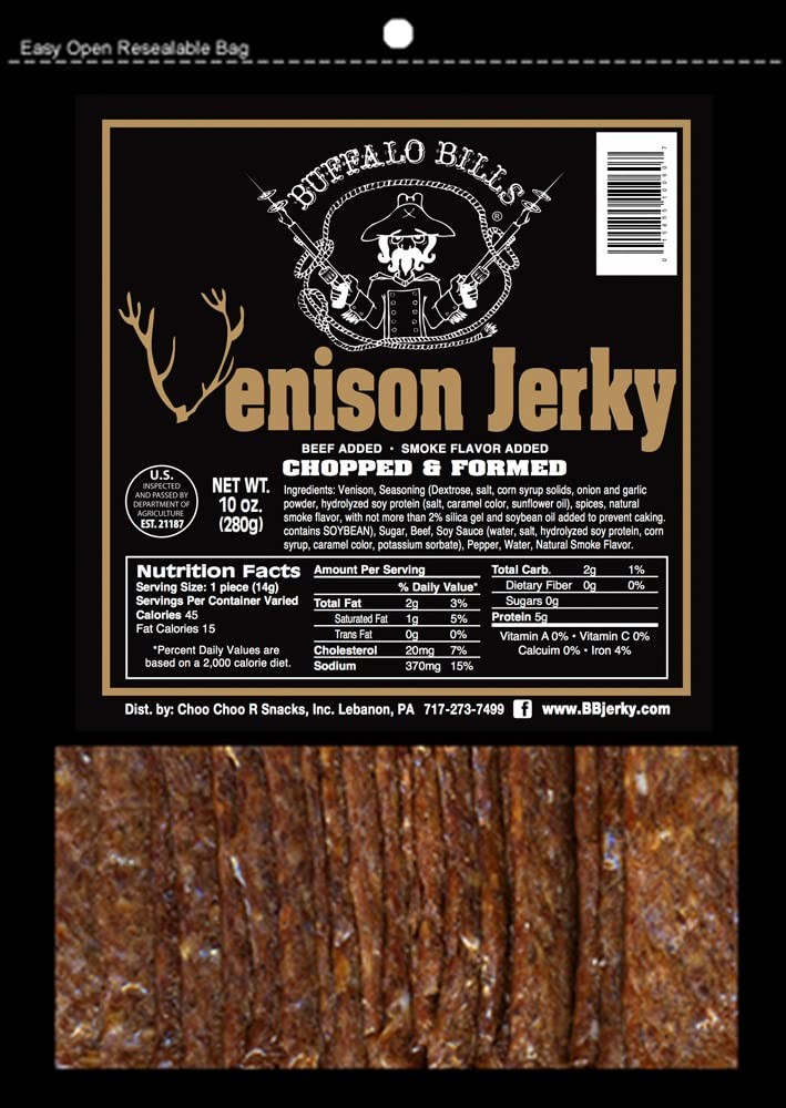 Buffalo Bills Venison Jerky Strips 10oz Pack 20 Pieces 7-Inch Each