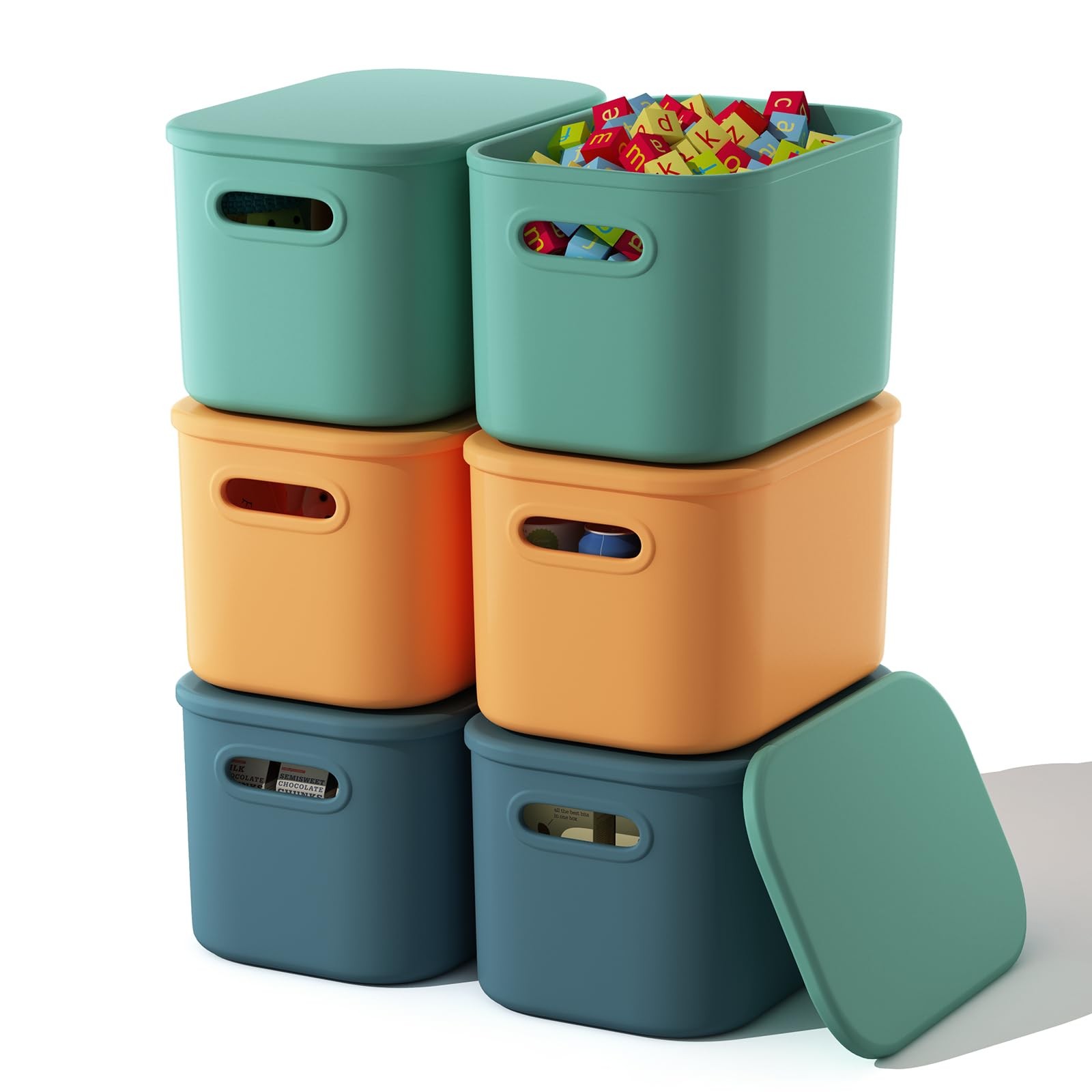 6 Pack Colorful Stackable Storage Bins with Lids, Handle, 9.85x6.9x5.7 in