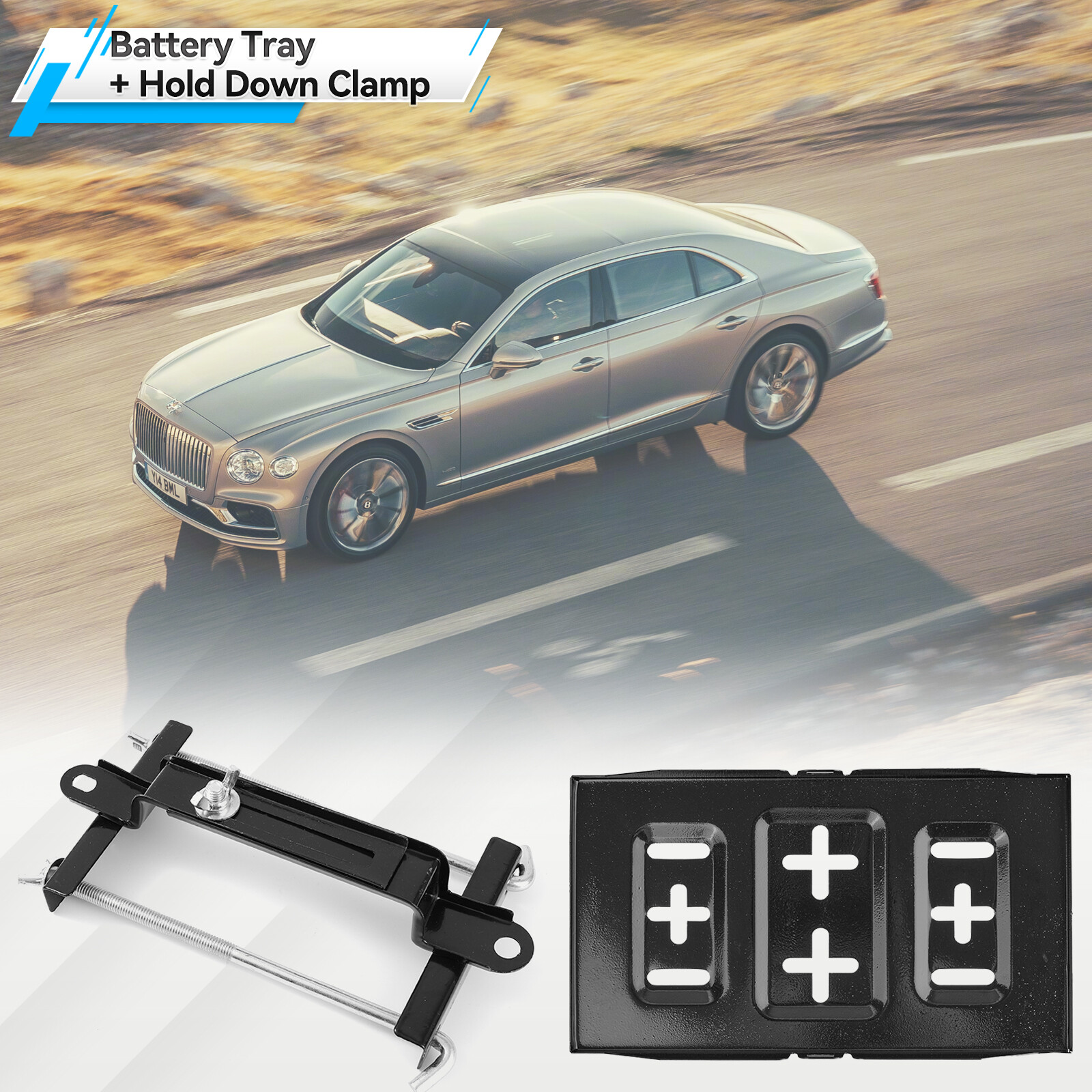 Universal Storage Battery Holder Adjustable Tray & Hold Down Clamp Bracket Kit,