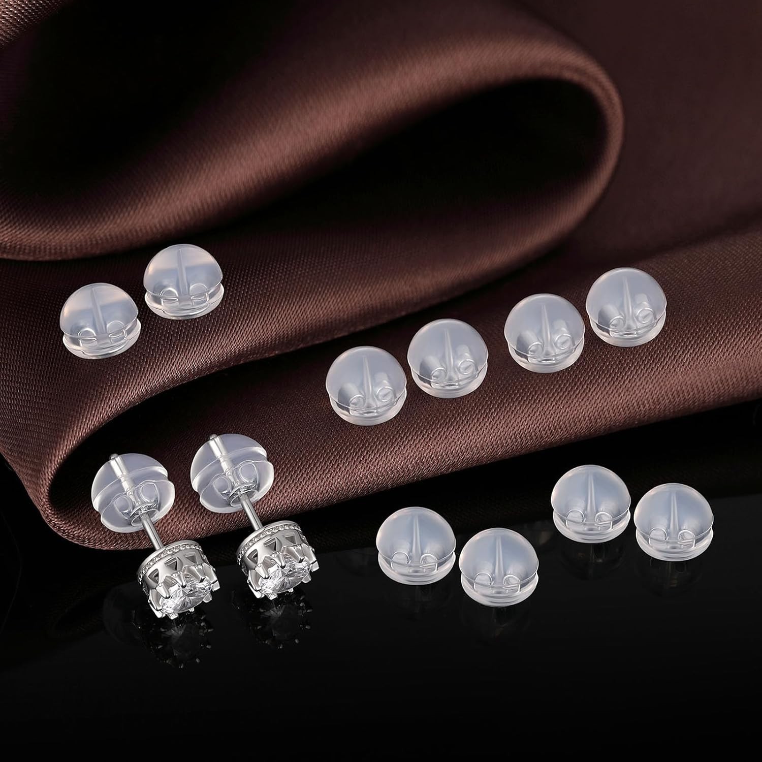 12-Piece White Gold Silicone Earring Backs - Hypoallergenic & Replacements