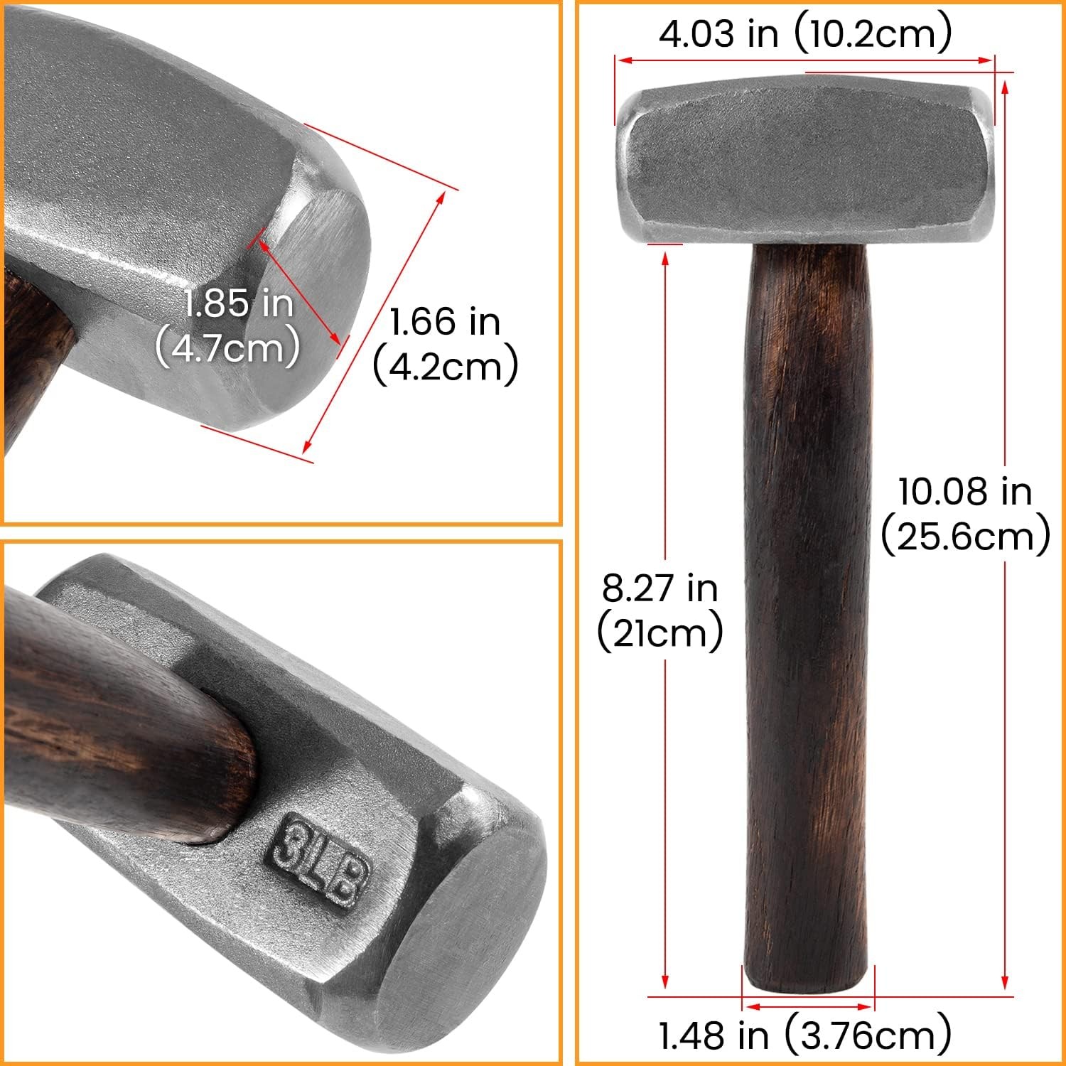 Blacksmith 3LB Handmade Forge Engineer Drilling Hammer Farrier Knife Maker Tool