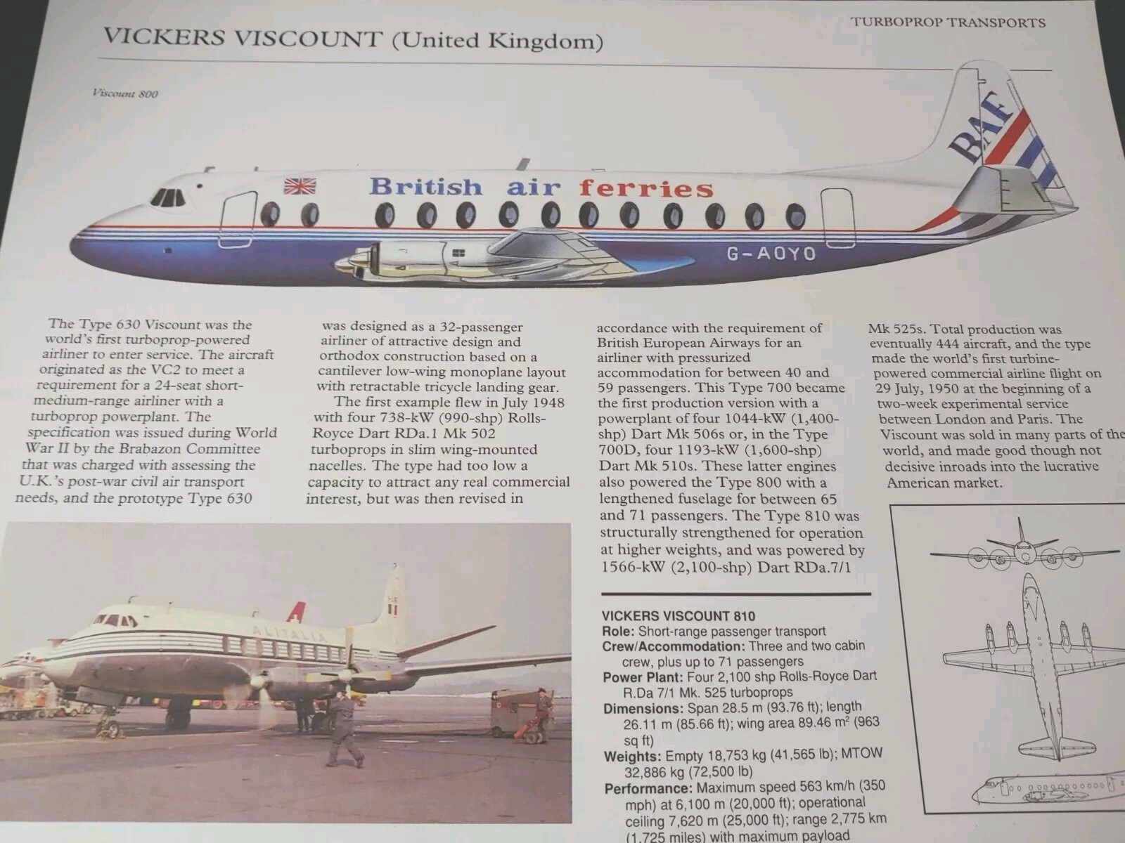 Vickers Viscount Plane Picture Aircraft Out of Print Article Sheet Wall Art