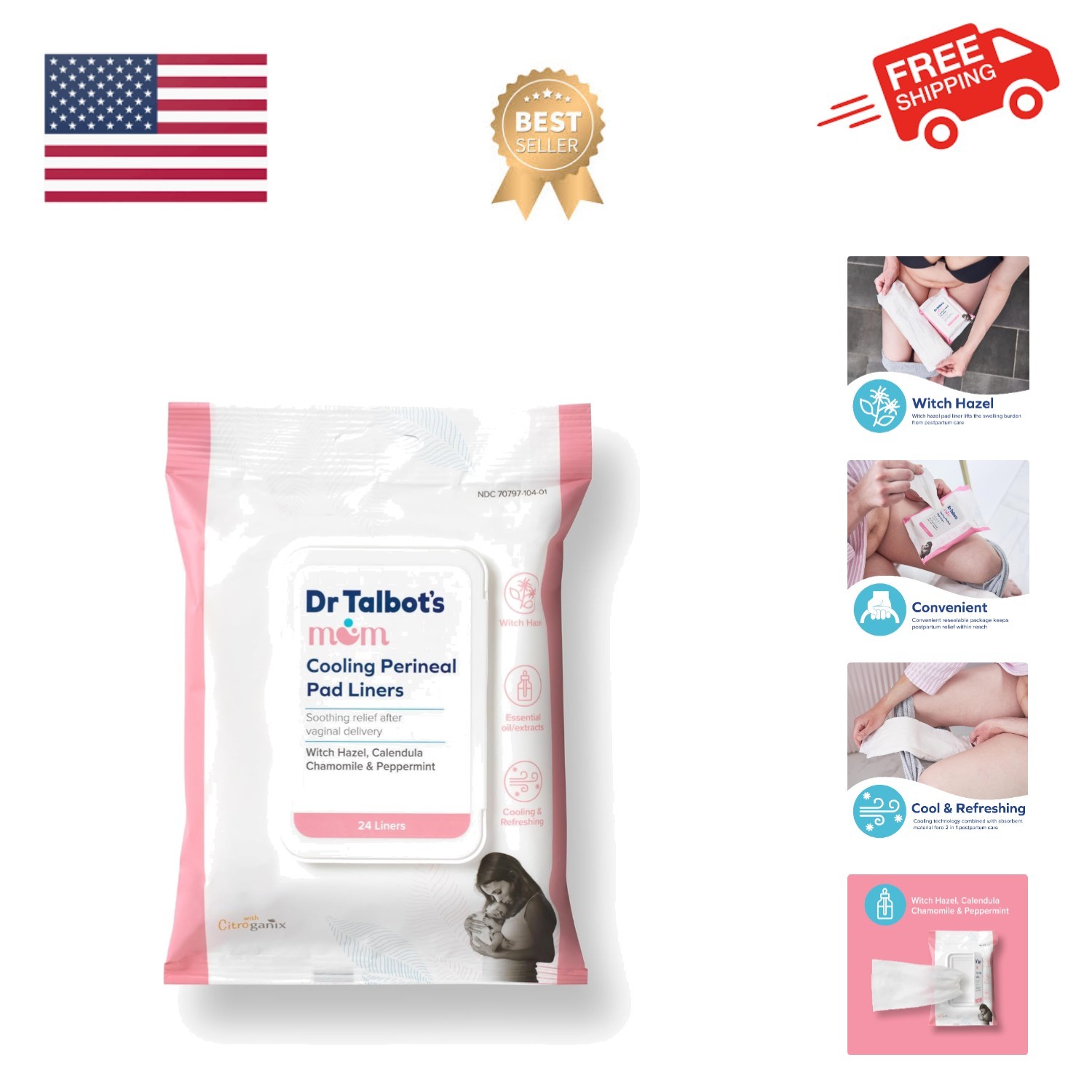 Mom Postpartum Perineal Pad Liners - Instant Cooling Witch Hazel Pad Liners f...