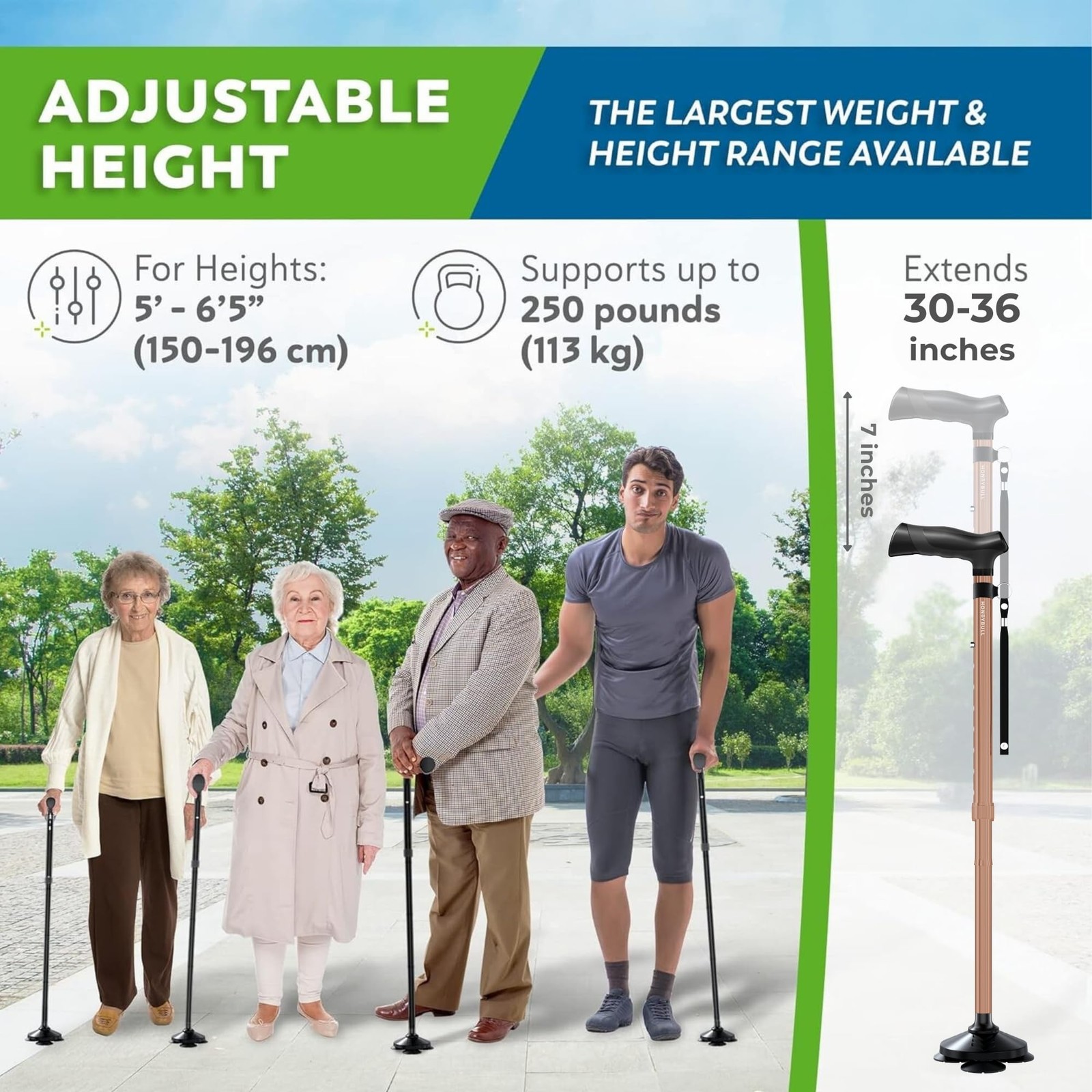 Walking Cane for Men & Women Foldable, Adjustable, Heavy Duty, Free Standing,...