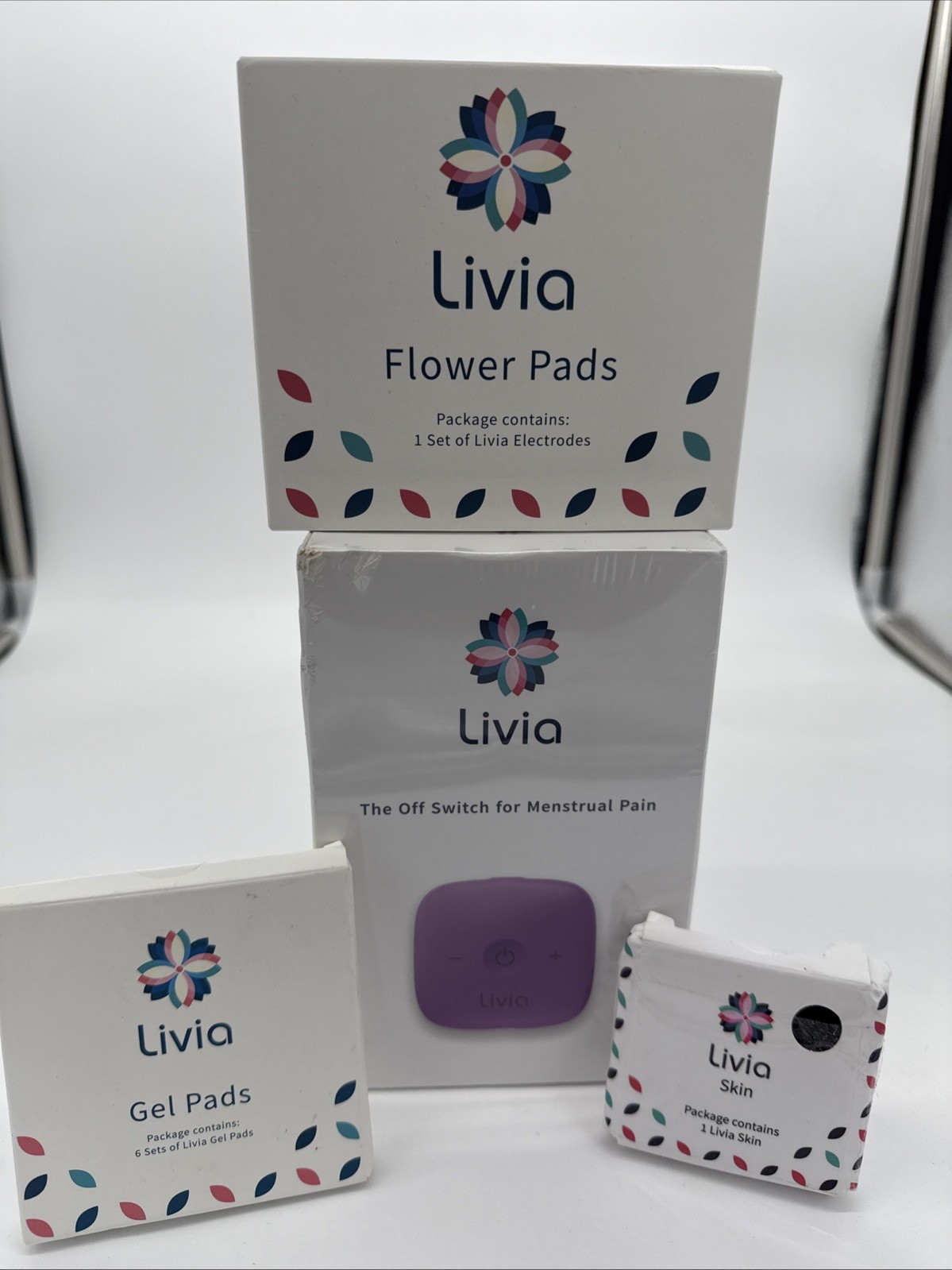 Livia Menstrual Pain Relief Device * Purple * Comes W/ Flower/Gel Pad & Skin