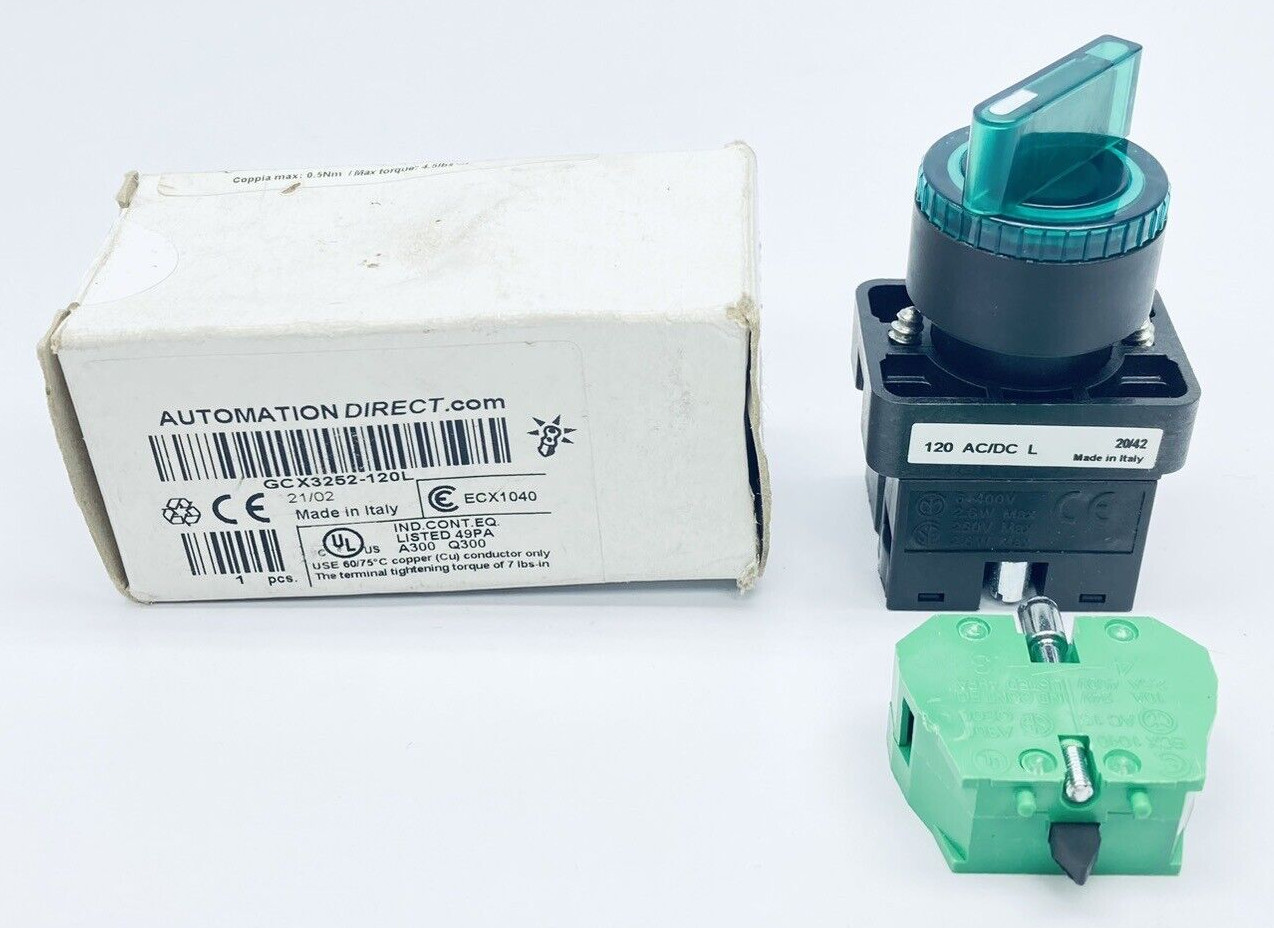 UNUSED AUTOMATIONDIRECT GCX3252-120L GREEN SELECTOR SWITCH 120VAC/DC 2-POSITION
