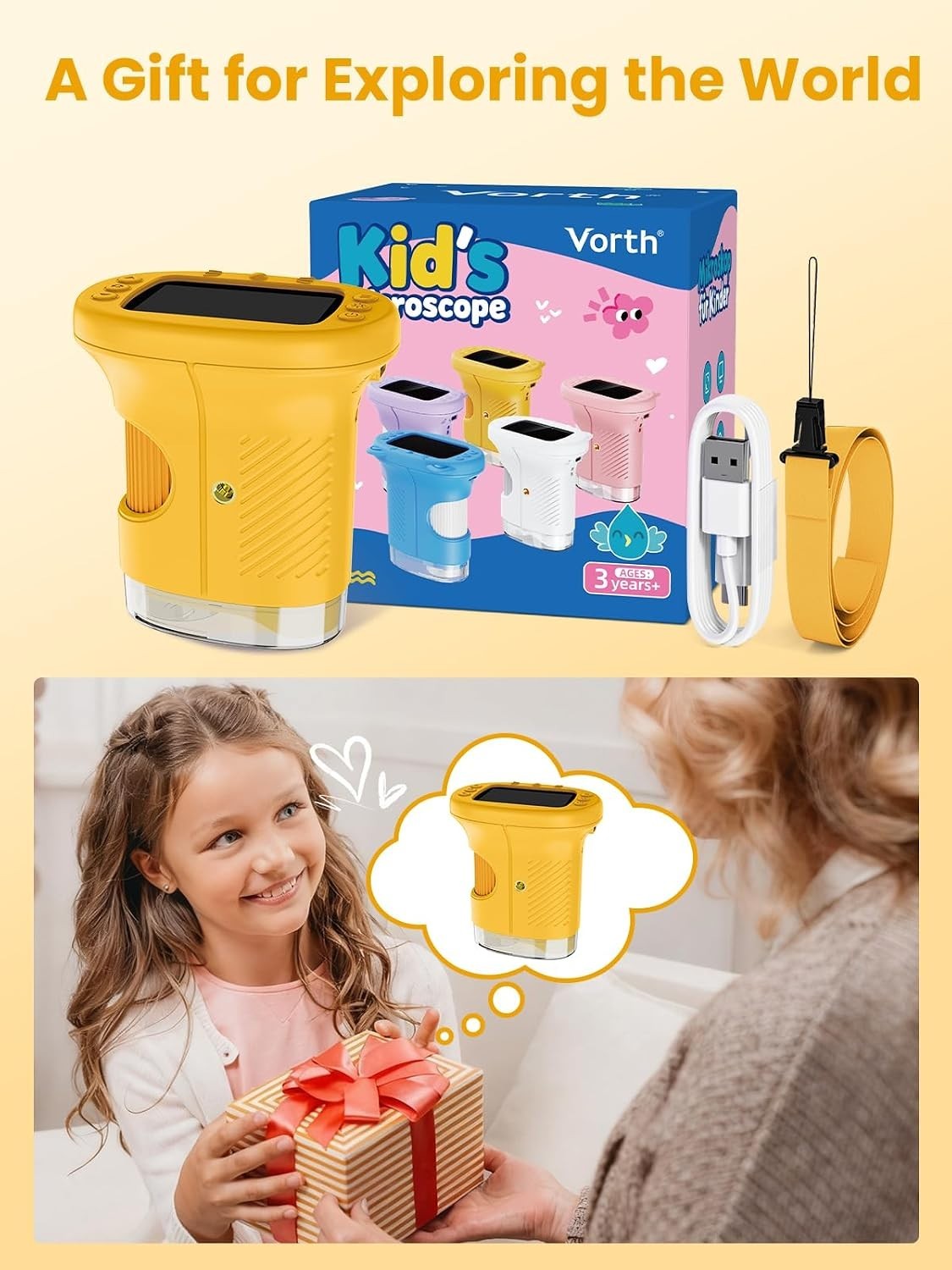 2.4-Inch Kids Digital Microscope with 1000X Magnification - Educational Yello...