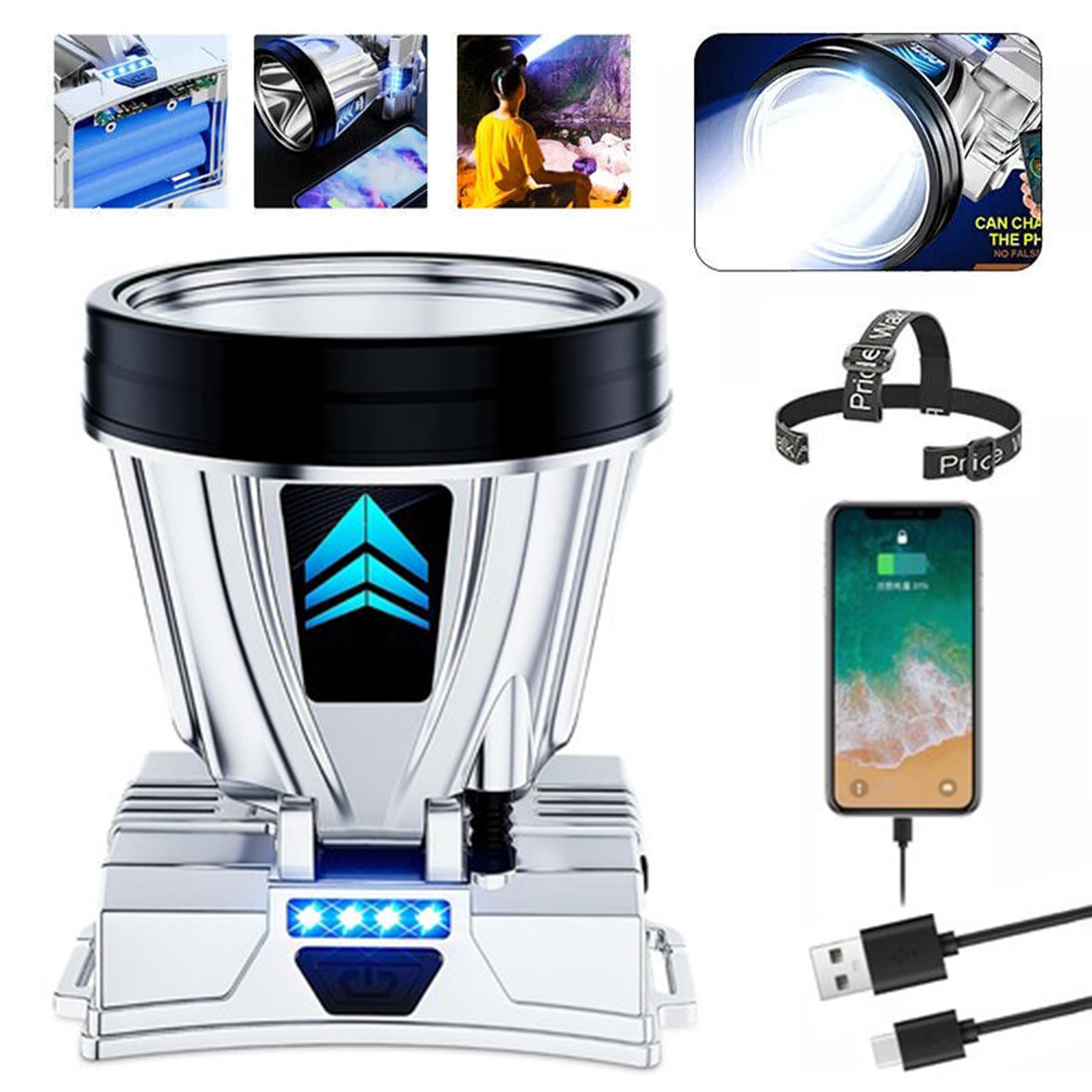 Super Bright LED Headlamp USB Rechargeable Headlight Head Torch Flashlight US