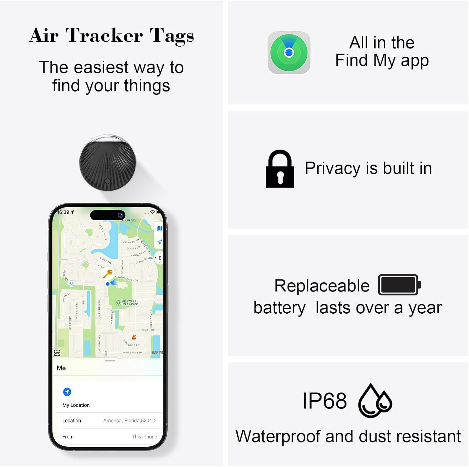 4 Pack Smart Bluetooth Tracker Tags Apple Find My MFi Certified (IOS only)