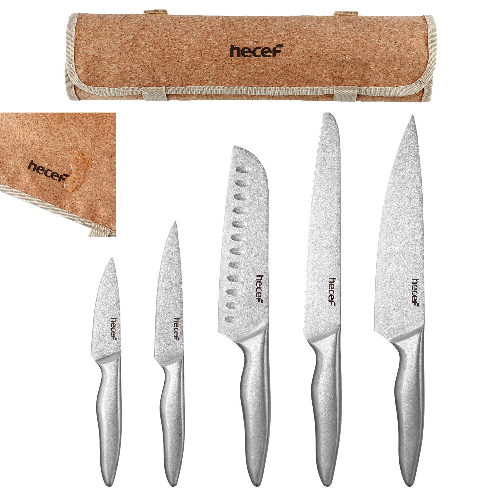 Hecef Kitchen Knife Set 5Pcs Stonewashed Chef Knife Cutlery Set Dishwasher Safe