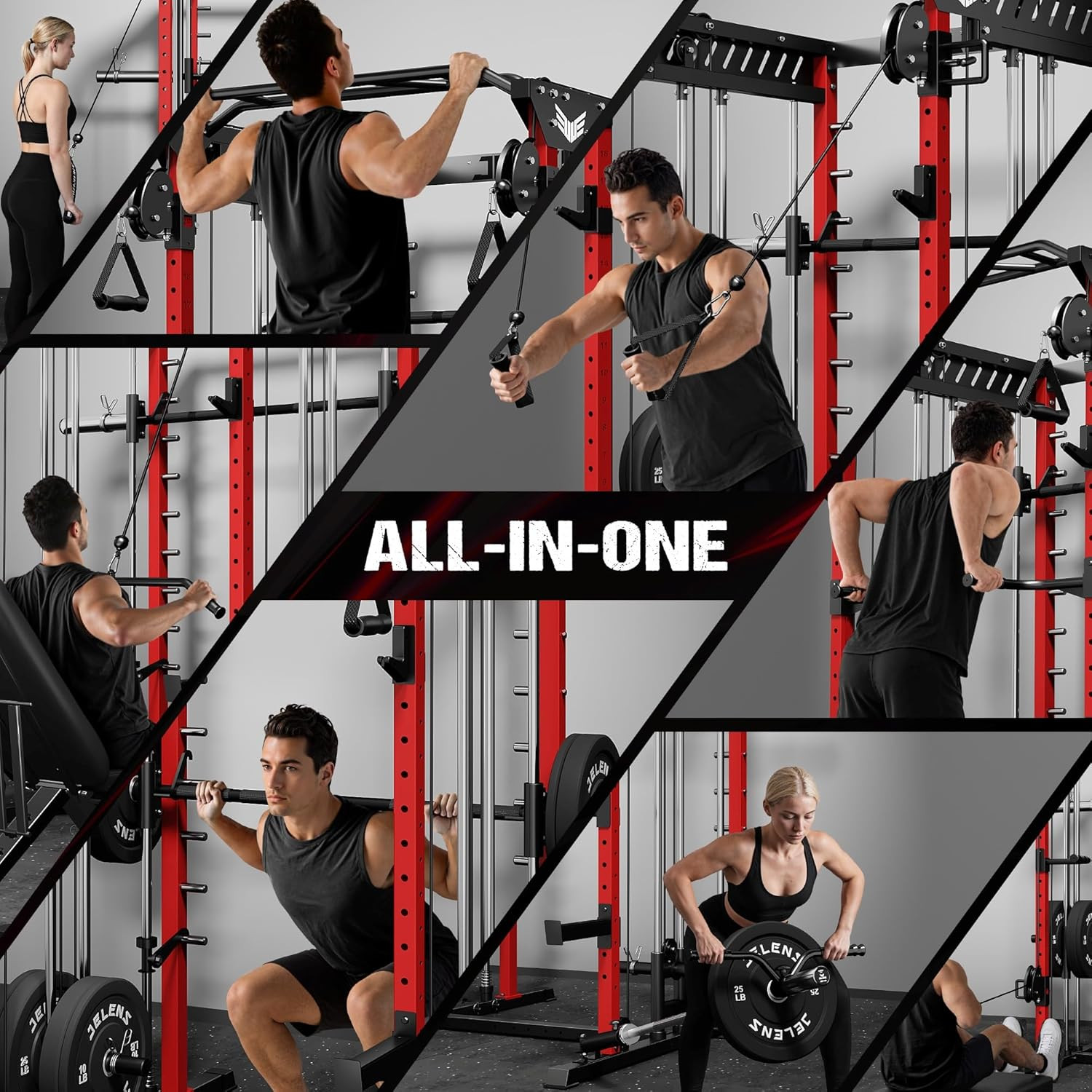 JELENS M21 Smith Machine, Multi-Function Power Cage with Dual Pulley Cable Cross