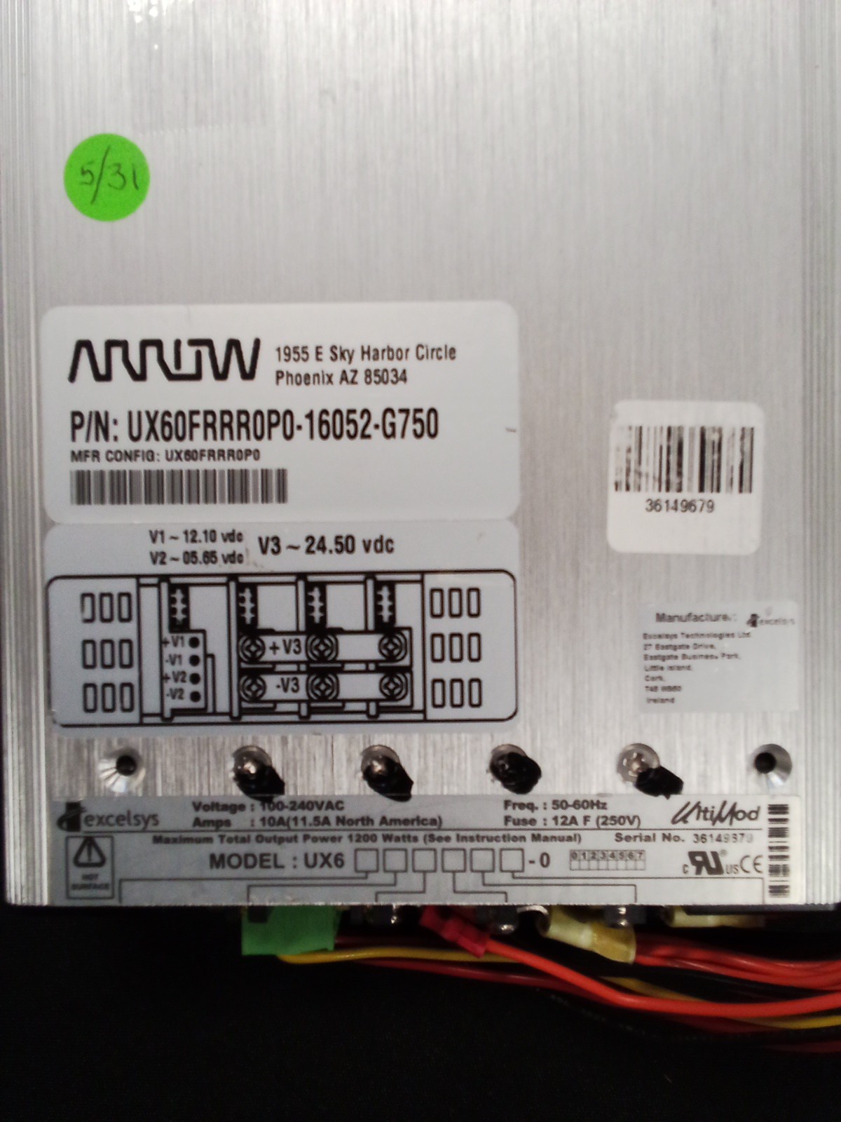 Excelsys Modular Power Supply UX60FRRR0P0-16052-G750