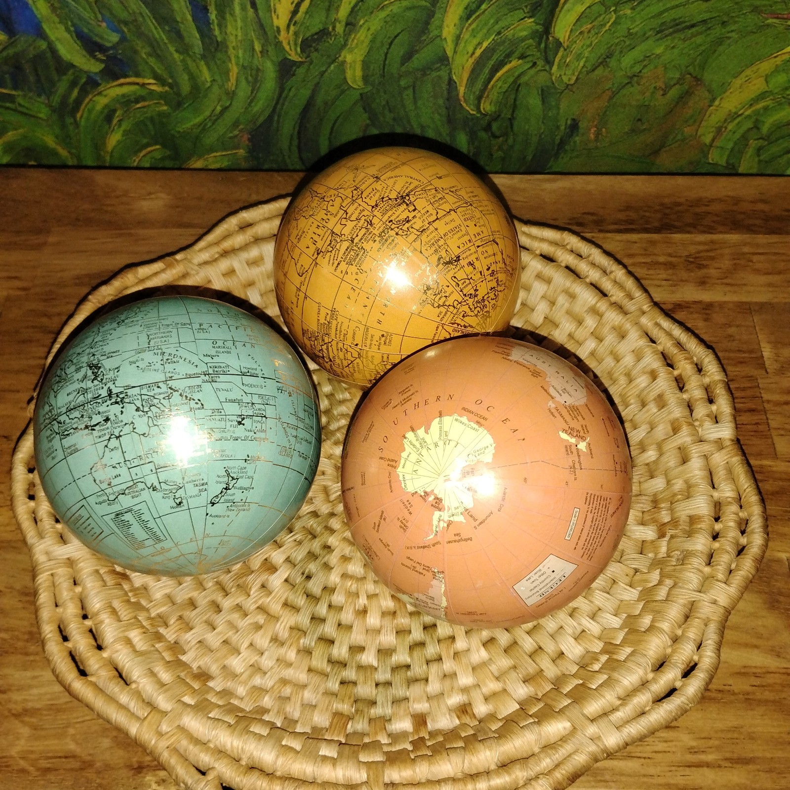 3 Decorative World Globe Balls 3.5" Desk Decor Gold Map Academia