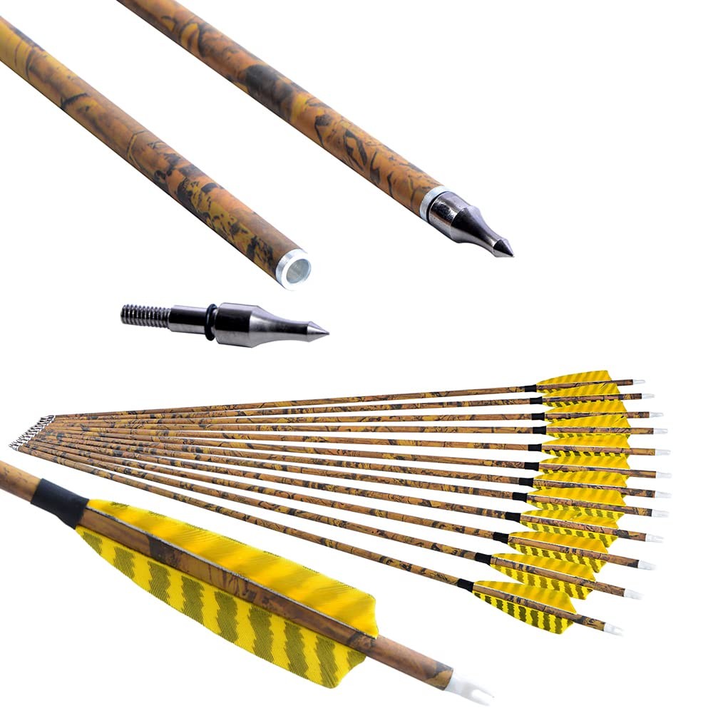 ZSHJGJR 30” Archery Carbon Arrows Hunting with 4” Turkey Feather camo