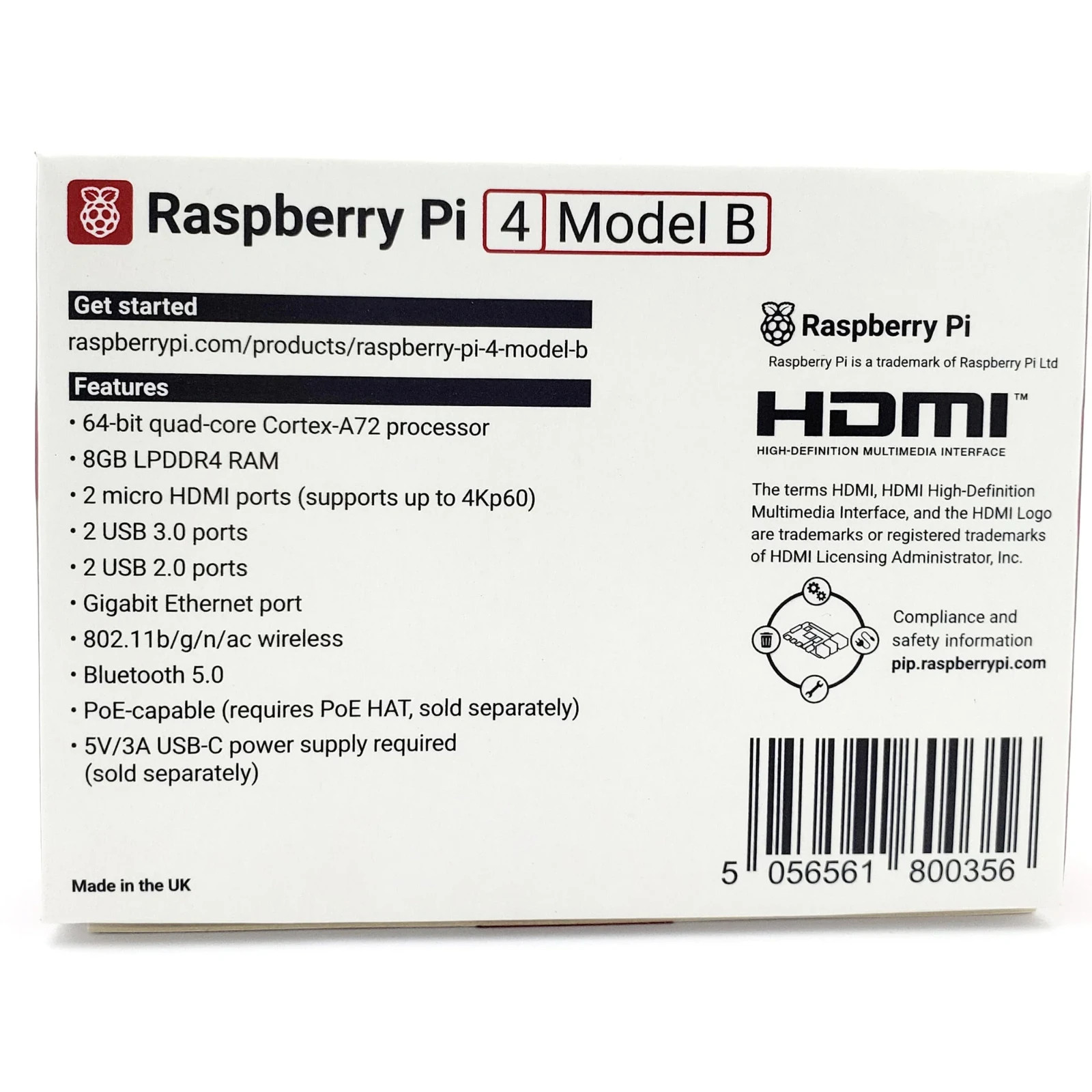 Raspberry Pi 4 Model B 64bit Quad Core Cortex-A72 8GB BRAND NEW SEALED