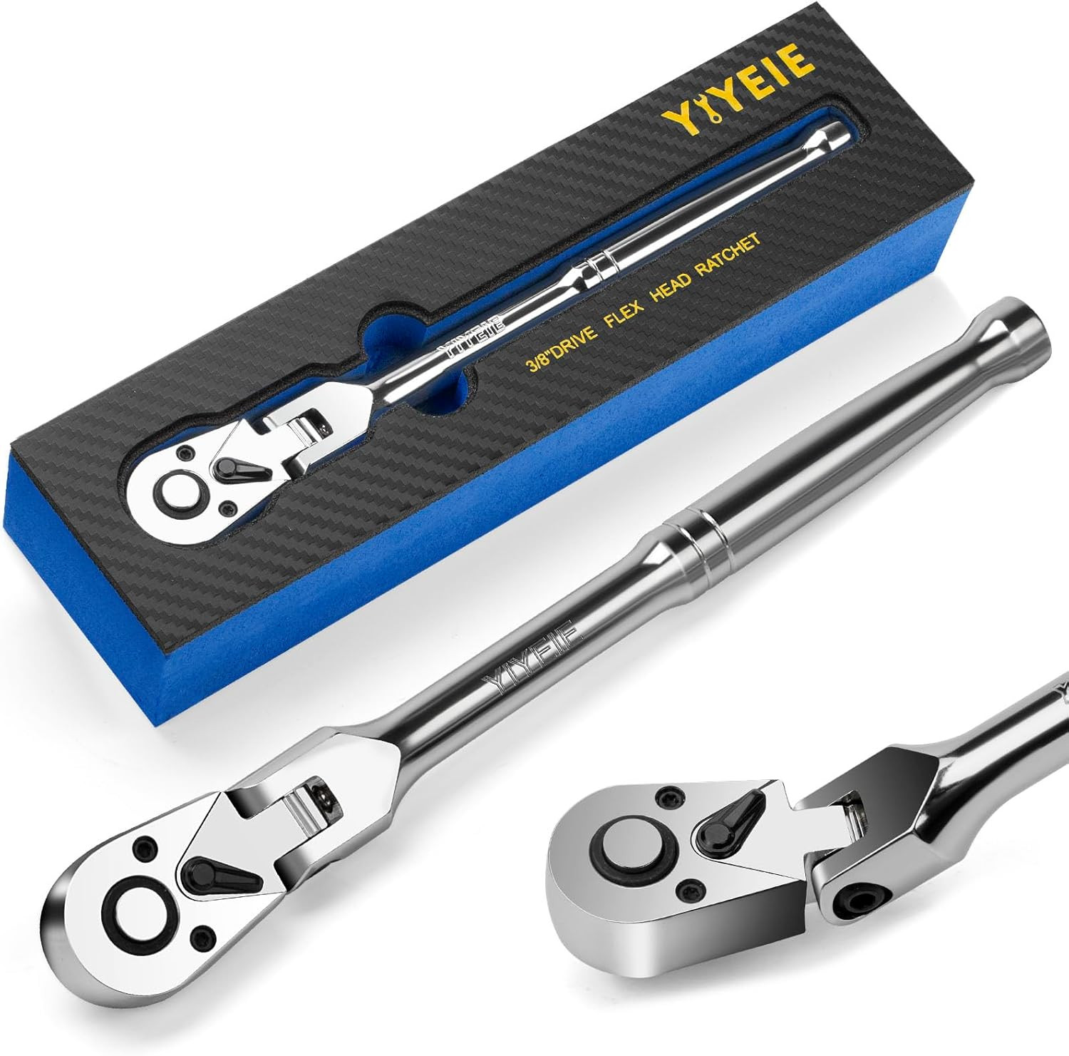 3/8" Drive Flex Head Ratchet, 72 Tooth Swivel Head Ratchet, Quick-Release, CR-V