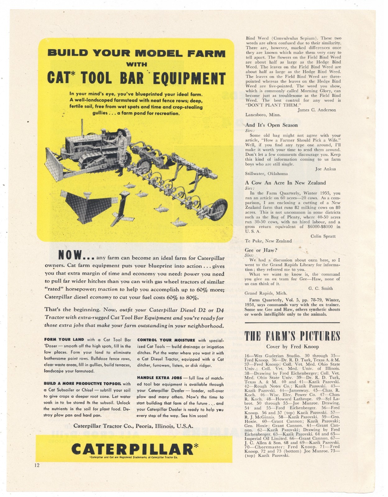 1955 Caterpillar Tractor Ad: Cat Tool Bar Equipment Layout Pictured