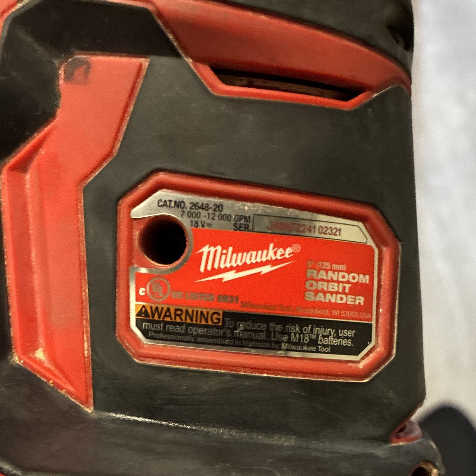 Milwaukee M18 18V 5 in Random Orbit Orbital Sander 2648-20 Tool Only