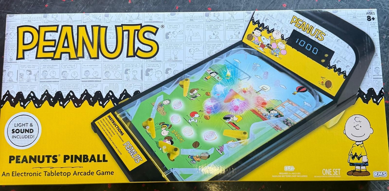 Peanuts SNOOPY Electronic Tabletop Arcade Game PINBALL Machine w/ Lights & Sound