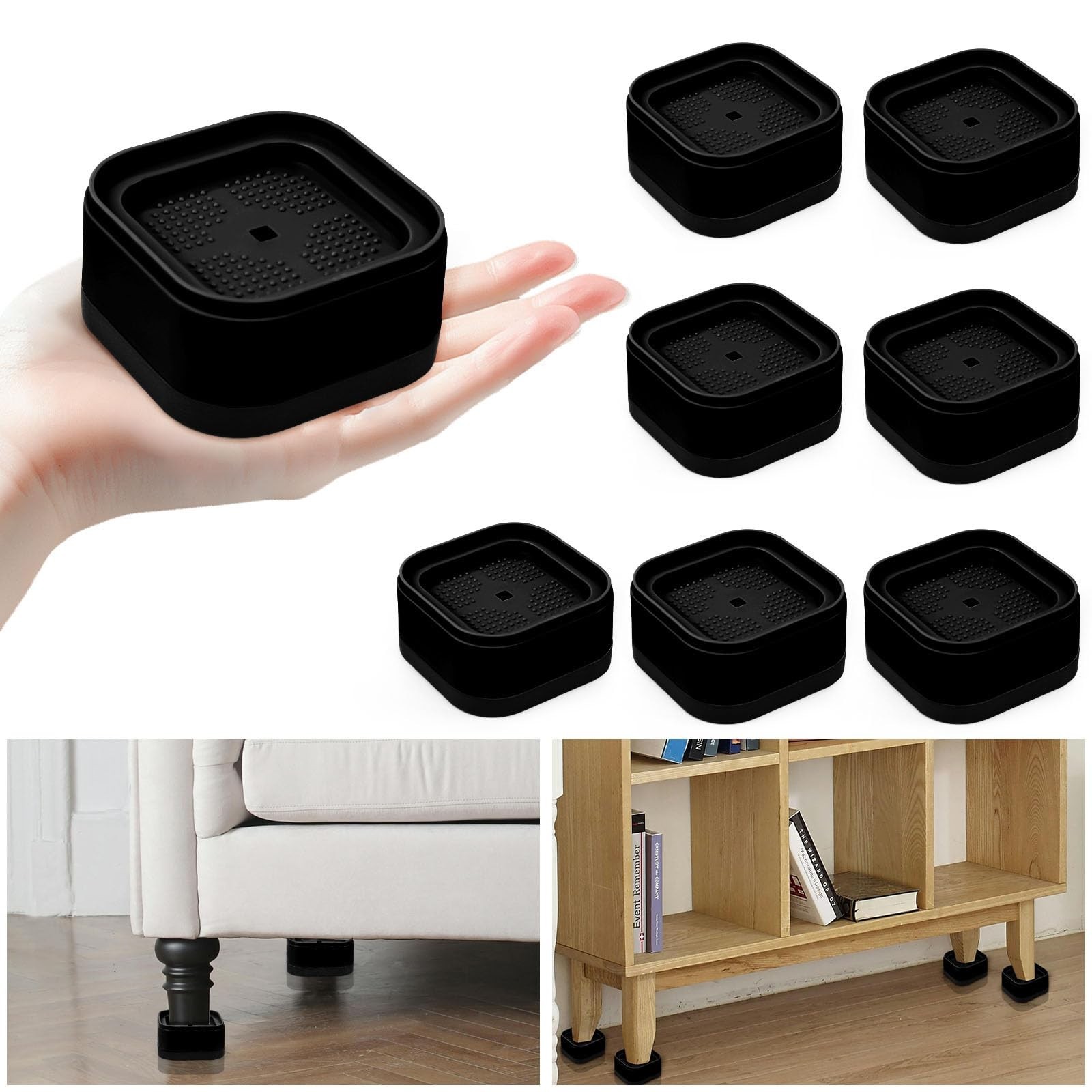 12 Pack Adjustable Furniture Risers - Heavy Duty Stackable Bed & Table Lifters,