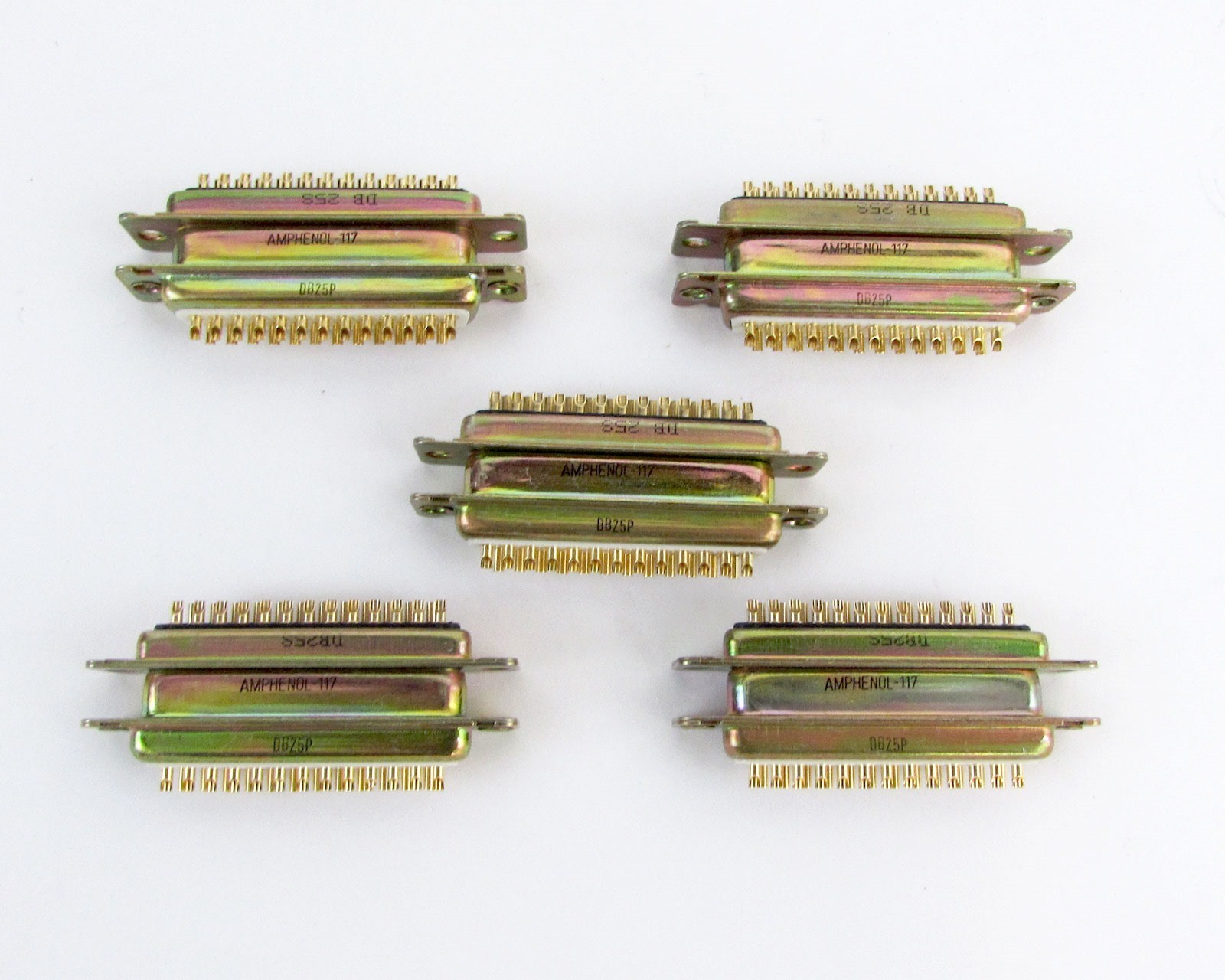 (5) Amphenol Mated Pair D-Sub Connectors DB-25S to DB-25P Solder Cup Contacts