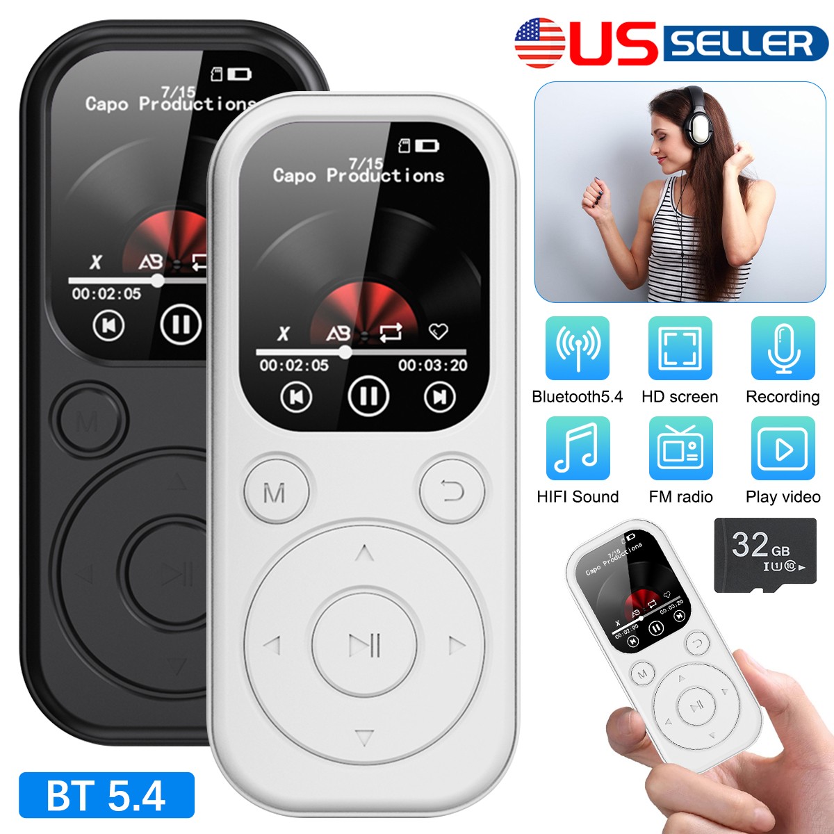 Support 128GB MP3/MP4 Player Bluetooth Lossless Music FM Radio Recorder w/ 32GB