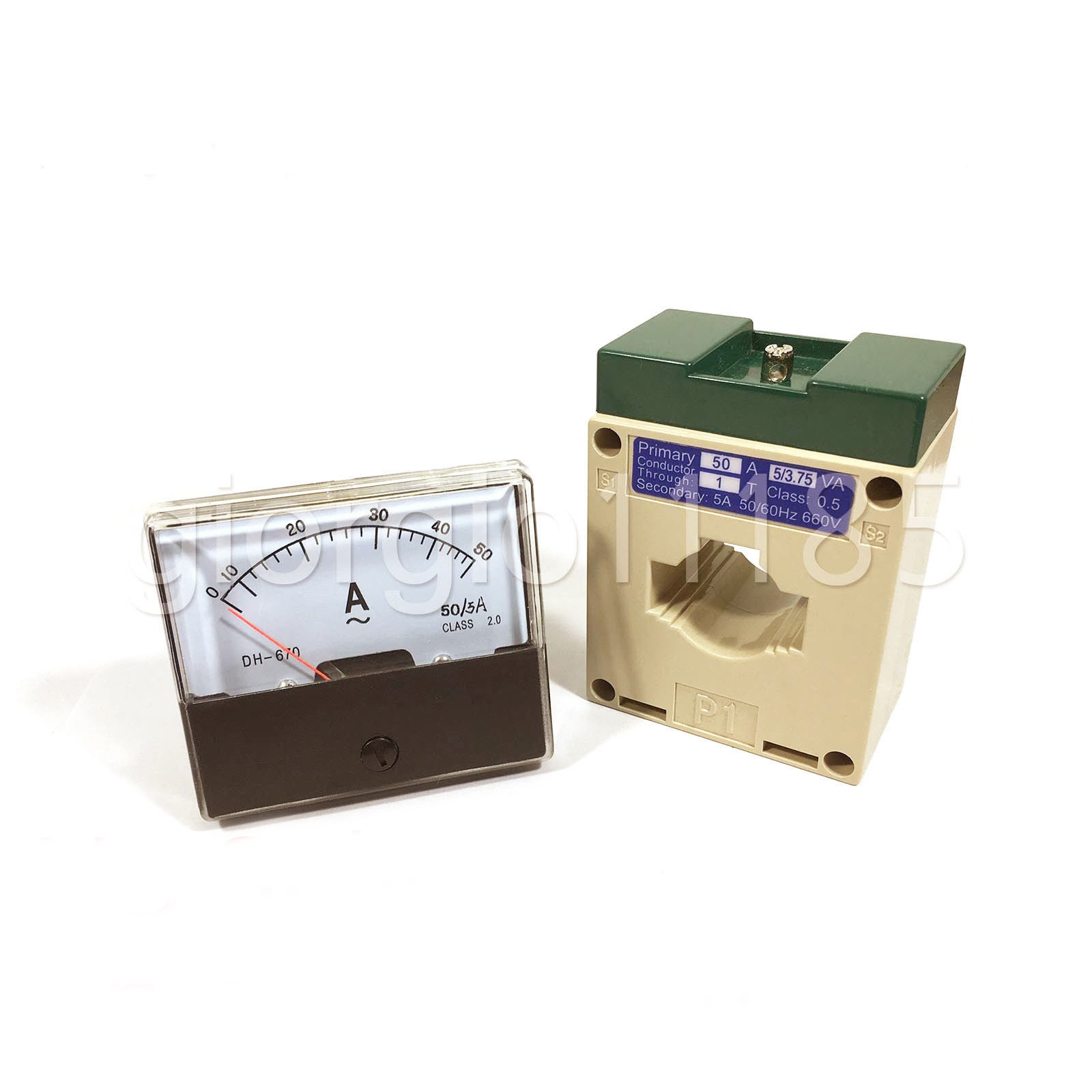 US Stock Analog Panel AMP Current Meter Gauge DH670 50A AC & Current Transformer