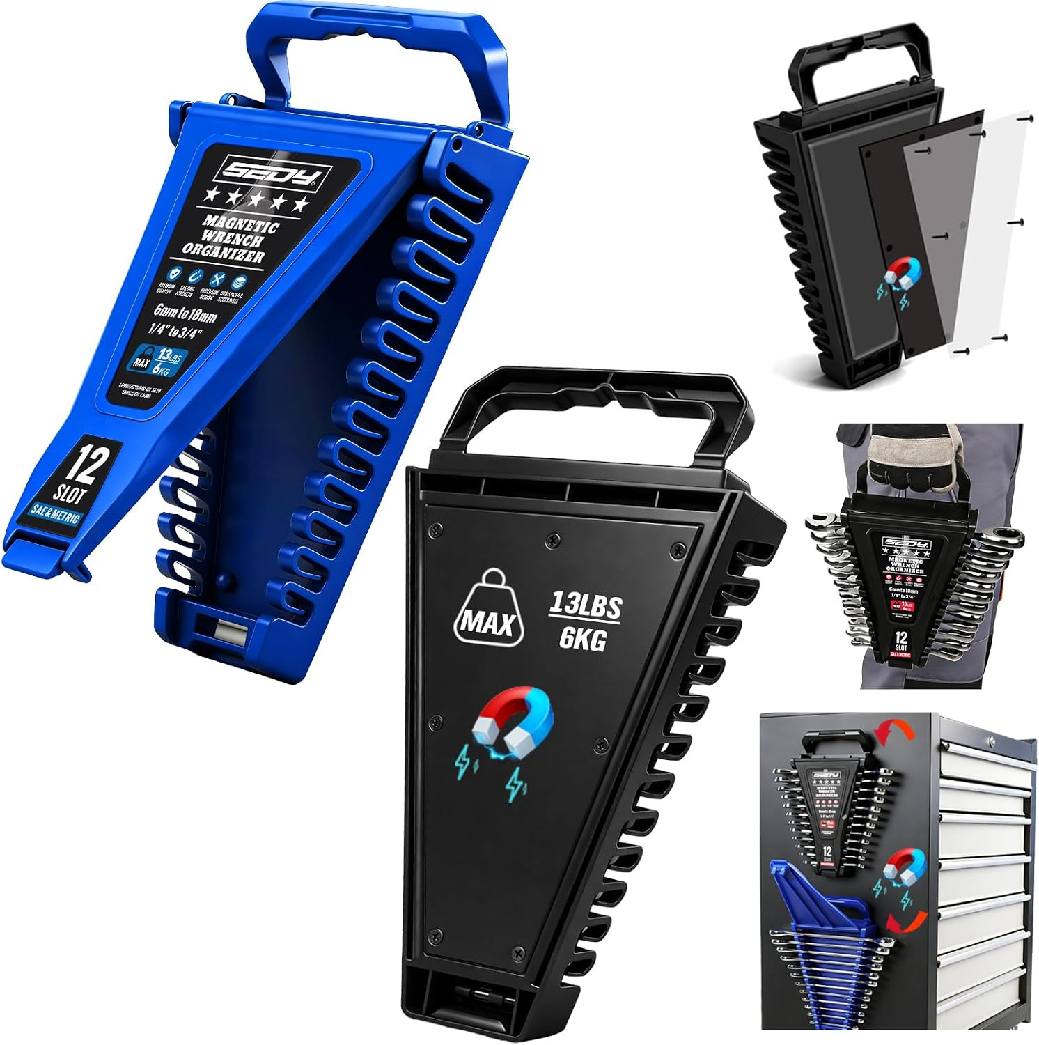 2-Piece Magnetic Wrench Organizer, 24-Slot Wrenches Holder Set with Lock Cover