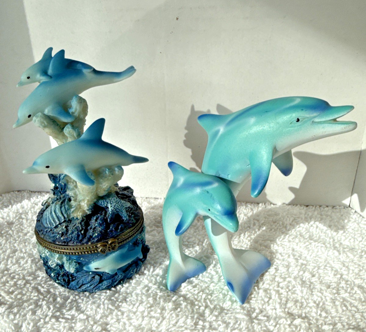 Dolphin Hinged Trinket Box and Figurine Set