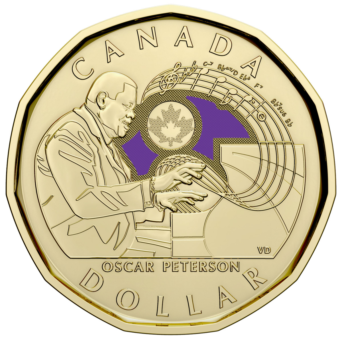 2022 Canada One 1 Dollar Oscar Peterson BU Uncirculated Color Loonie Coin