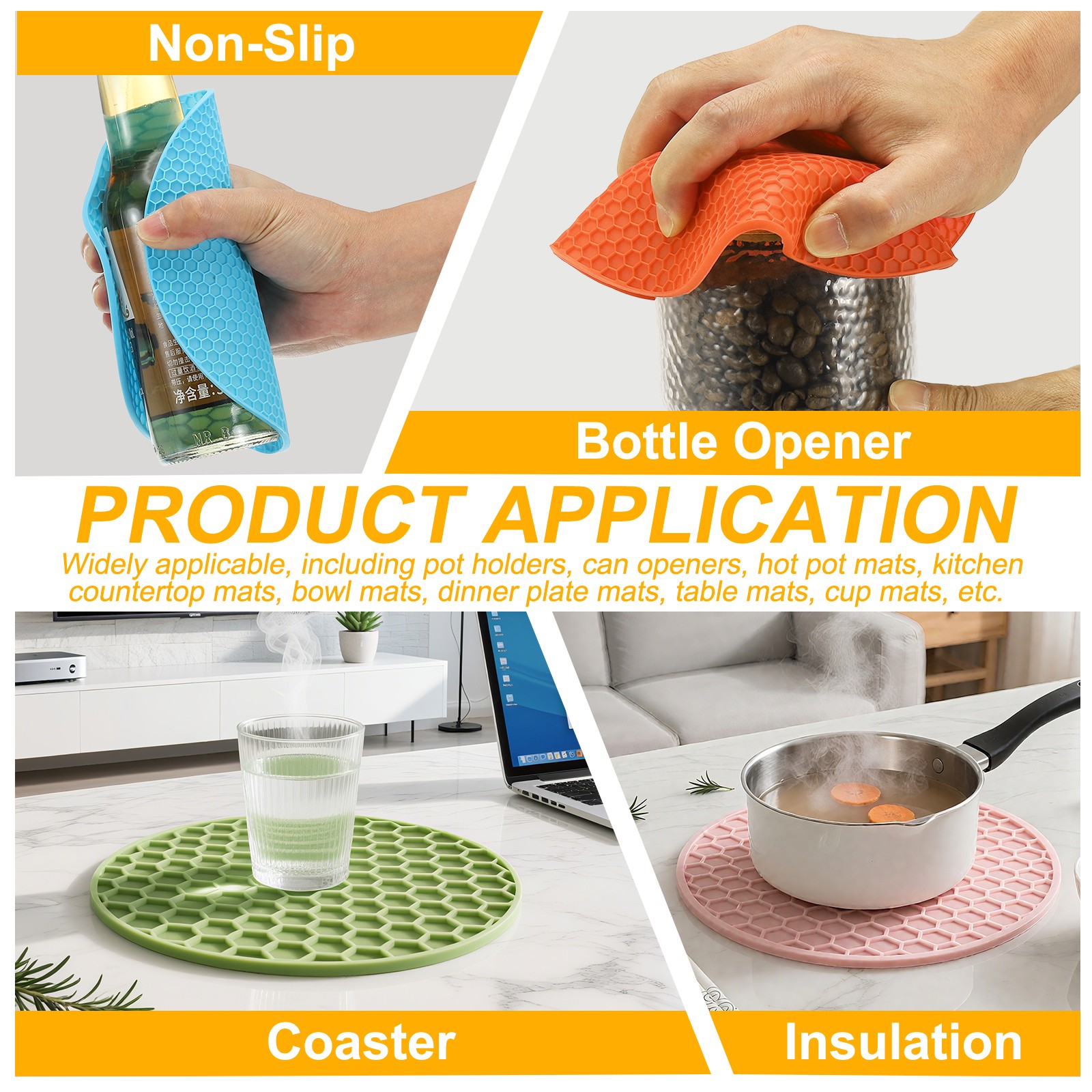 4pcs 7" Silicone Round Texture Jar Opener Pad, Green