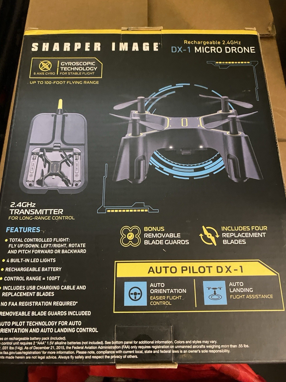 Sharper Image DX-1 Micro Drone Quadcopter 2.4GHz Auto Landing Gyroscopic Tech