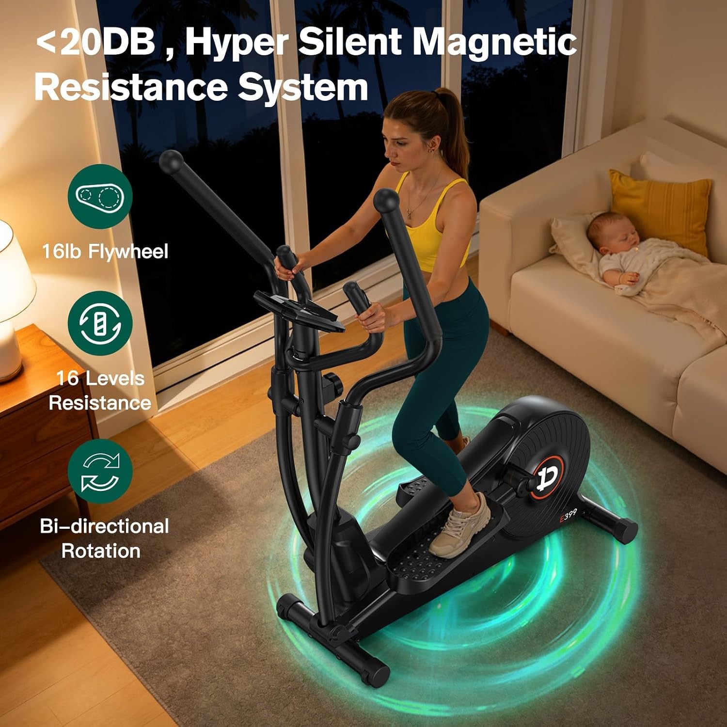 Elliptical Machine Elliptical Exercise Machine with 16-Level Resistance&Quiet