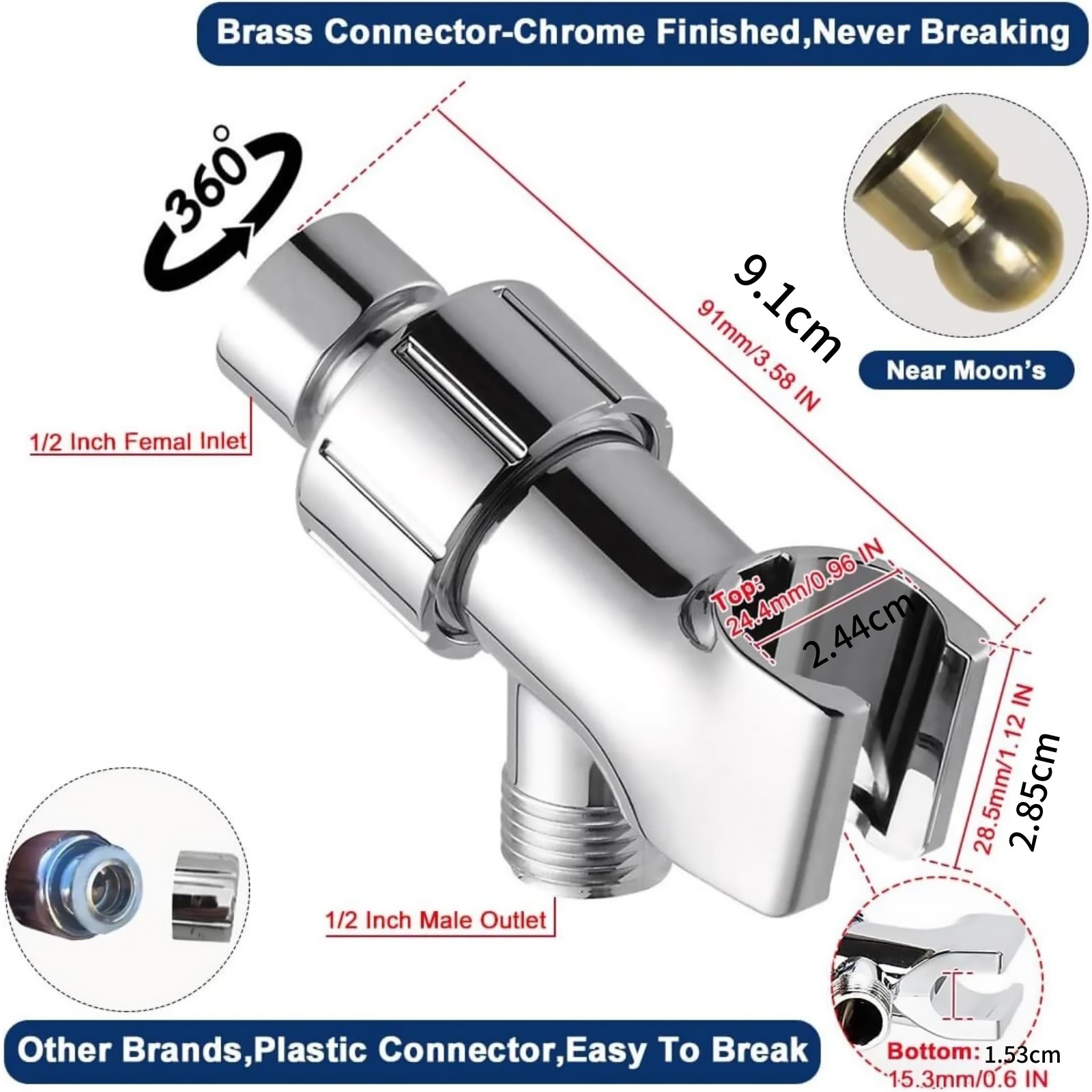No Tools Needed Shower Arm Bracket, 360° Adjustable Ball Joint, 2pc Set (2pcs)