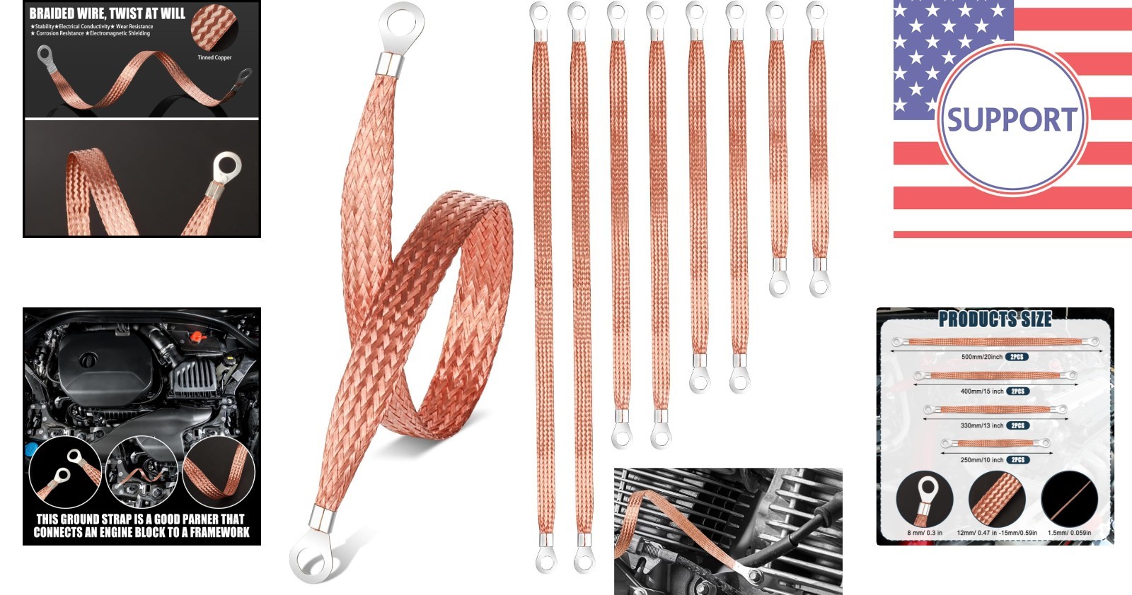 Versatile Copper Ground Strap Kit - 8 Durable Straps for Any Vehicle Application