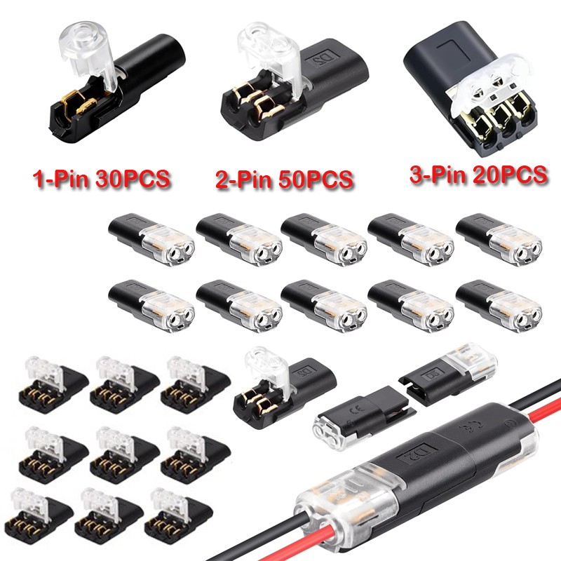 100PCS Quick Splice Wire Connectors ,1/2/3 Pin Electrical Wire Connectors Kit