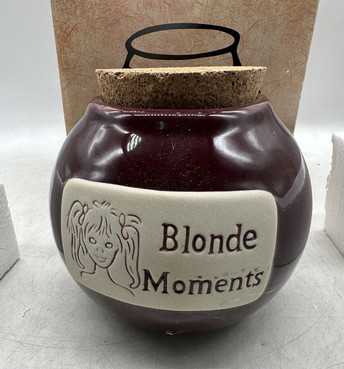 Muddy Water Ceramic Pottery Word Jar "Blonde Moments" Cork Lid New in Box