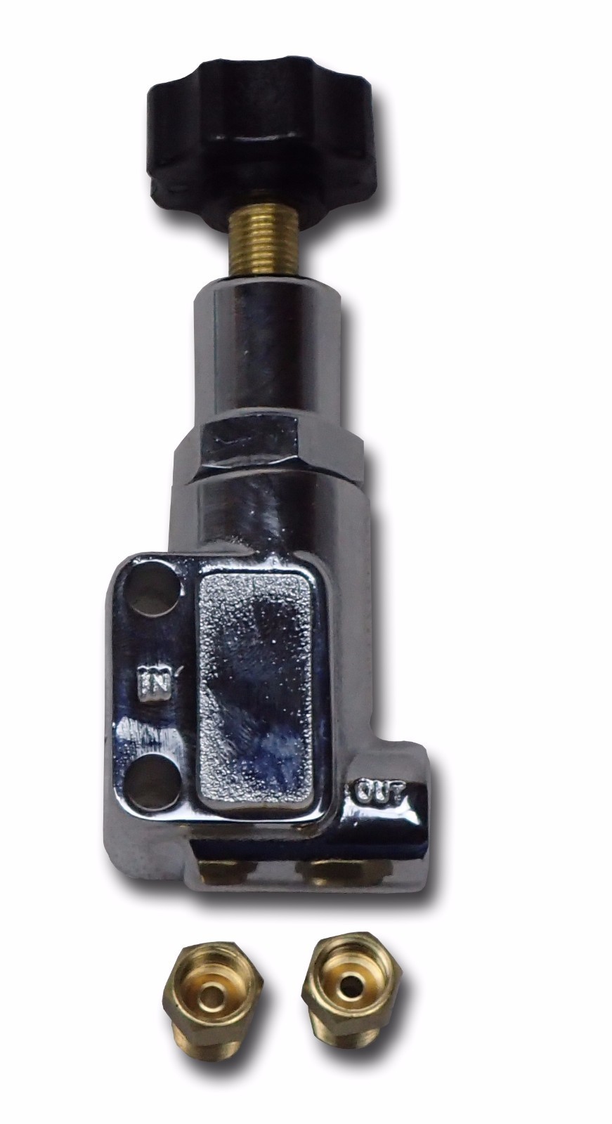 inline adjustable proportioning valve for disc brakes 1 inlet 1 outlet chrome