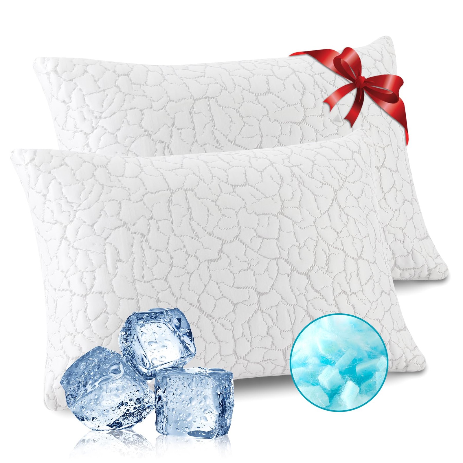 Cooling Pillows for Sleeping 2 Pack, Standard Size Adjustable Shredded Memory...