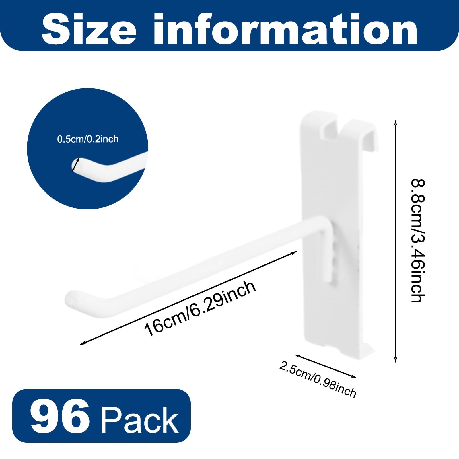 96 PCS Heavy Duty 6 Inch Gridwall Grid Panel Hooks White Retail Display