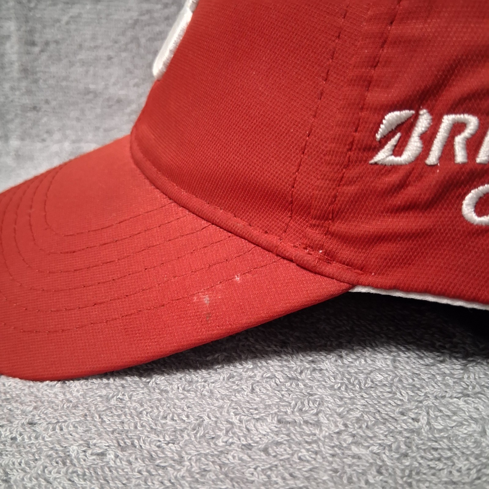 Bridgestone Golf Hat Cap Strap Back Red White Logo Performance Golfing Mens