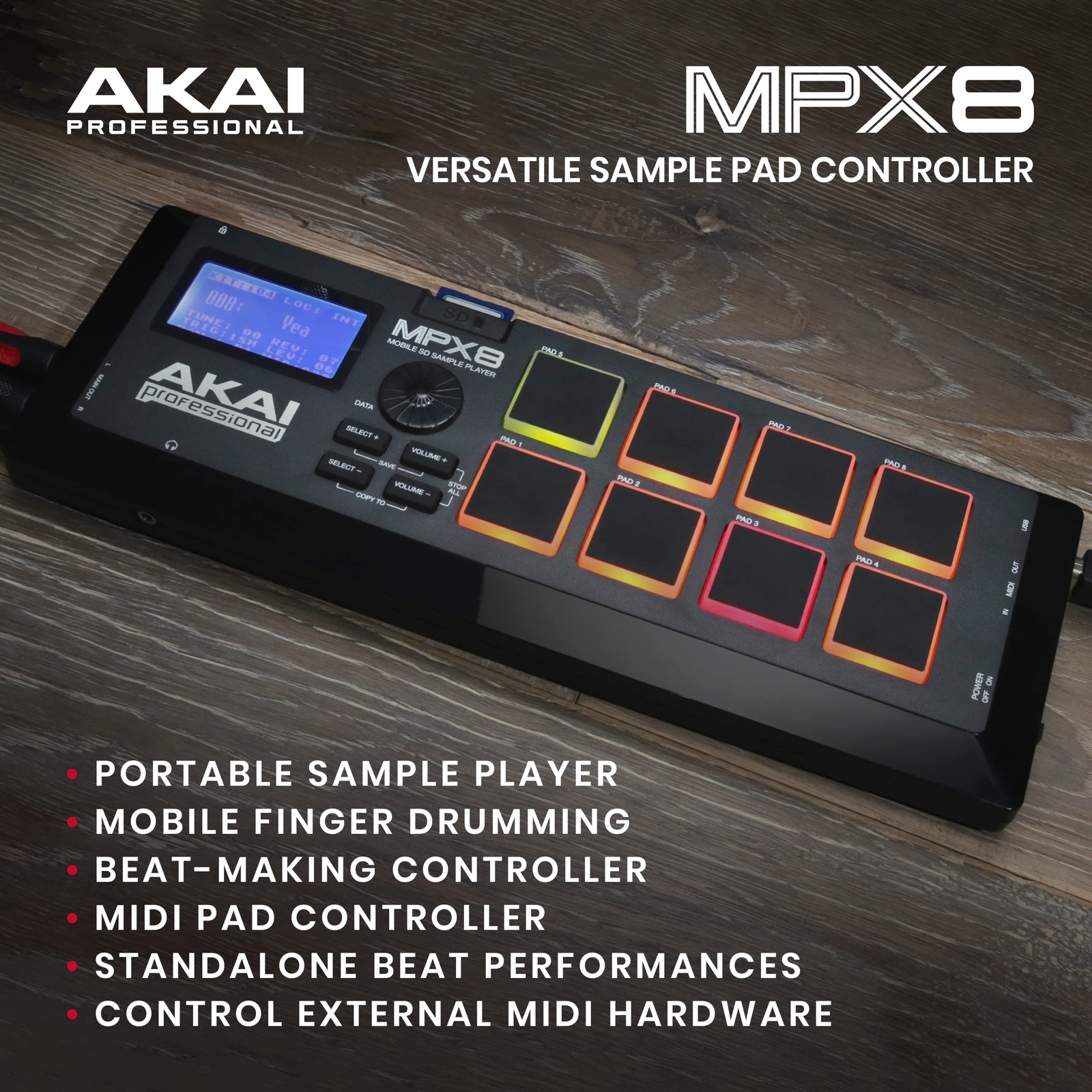 AKAI Professional MPX8 - Portable Sample Pad Controller With 8